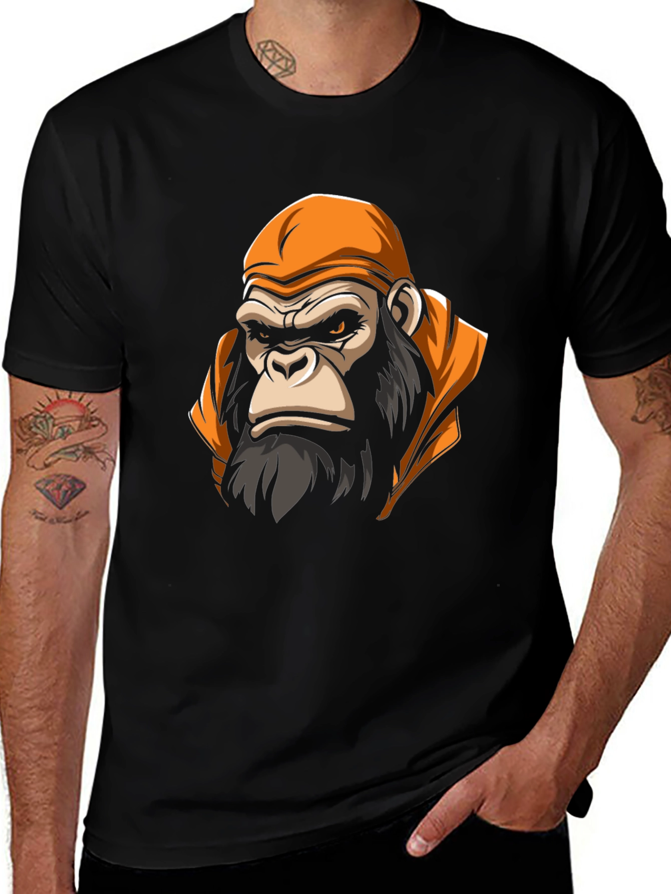 Variant 29 of Gorilla Head Graphic Print Crew Neck T-Shirt