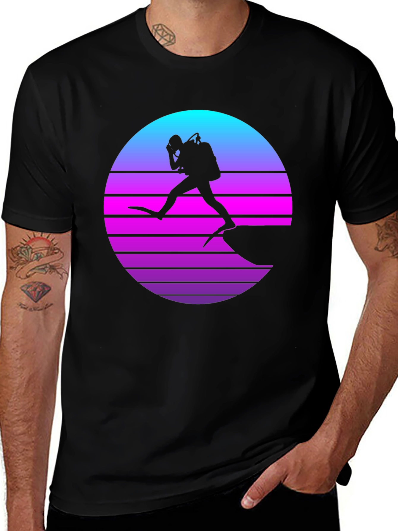 Variant 6 of Diver Sunset Graphic Tee - Black