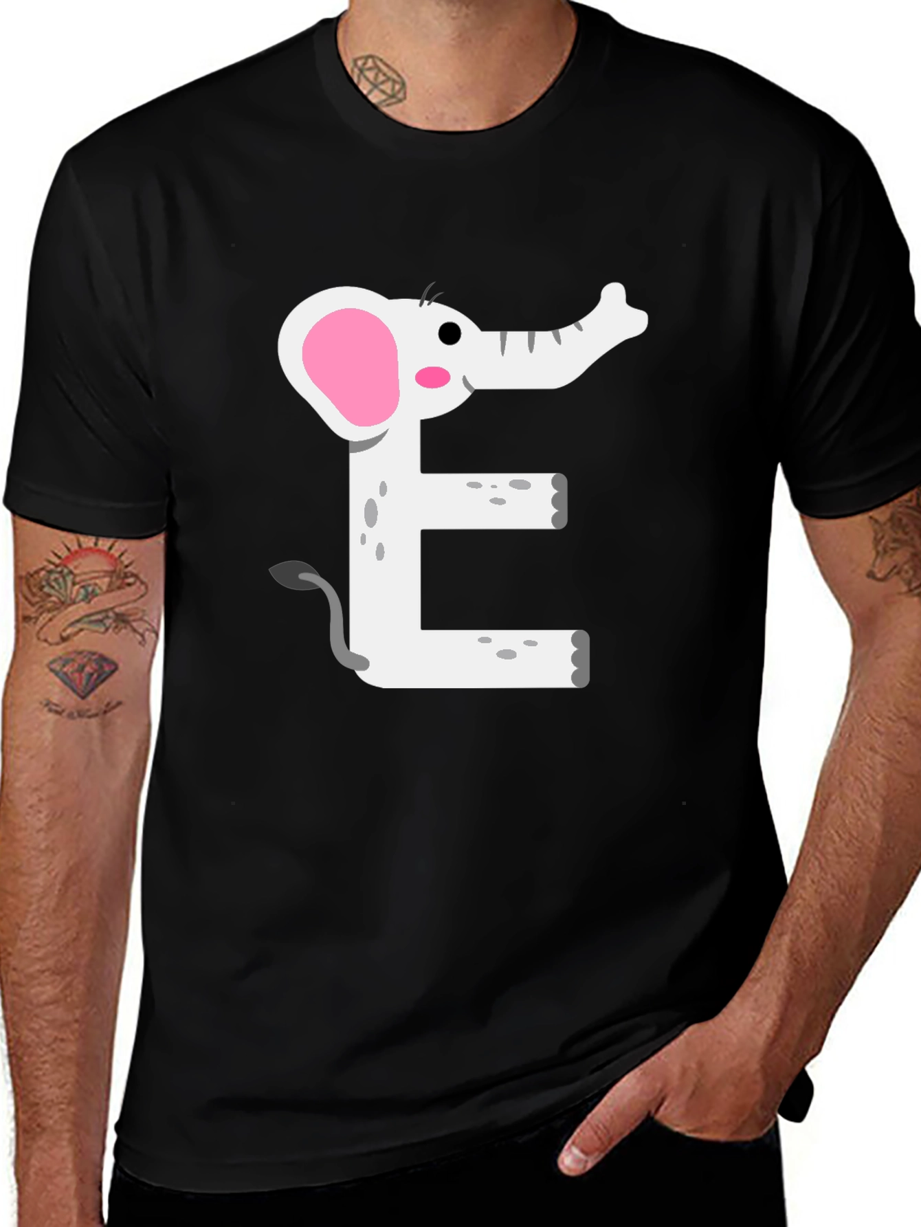 Variant 12 of Elephant Initial E Graphic Tee - Black Cotton