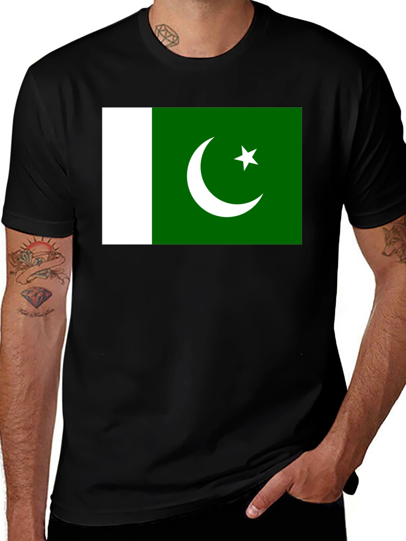 Variant 22 of Pakistan Flag T-Shirt - Black Cotton Tee