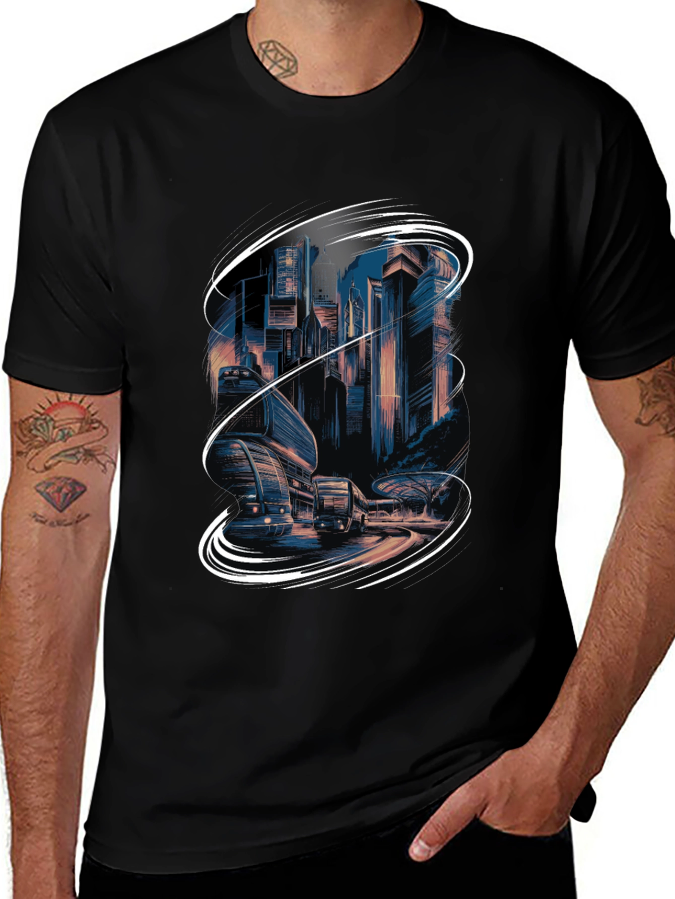 Variant 12 of Futuristic Cityscape Graphic Tee - Urban Style Shirt