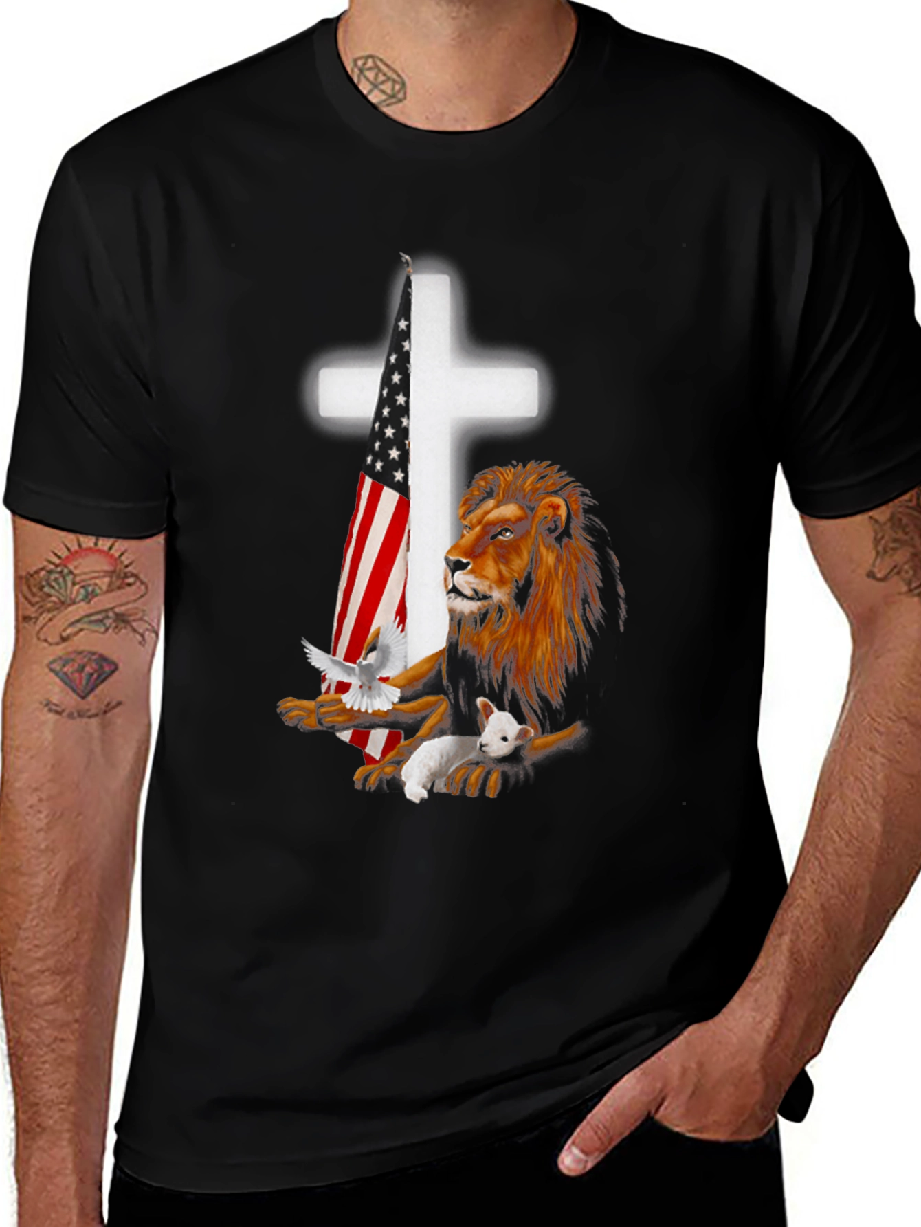 Variant 23 of Lion, Lamb, Cross Graphic T-Shirt