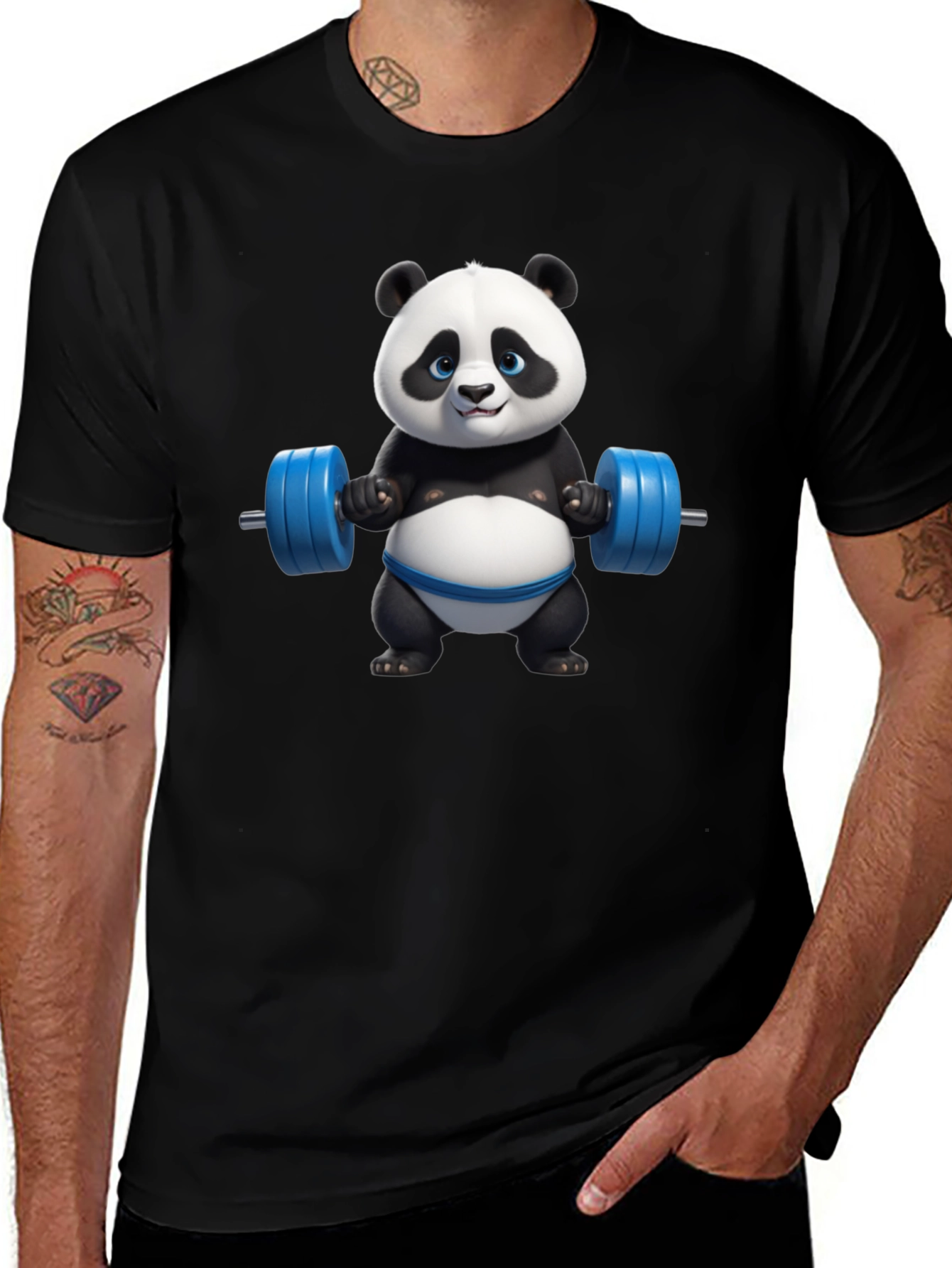 Variant 28 of Funny Panda Lifting Weights Graphic T-Shirt