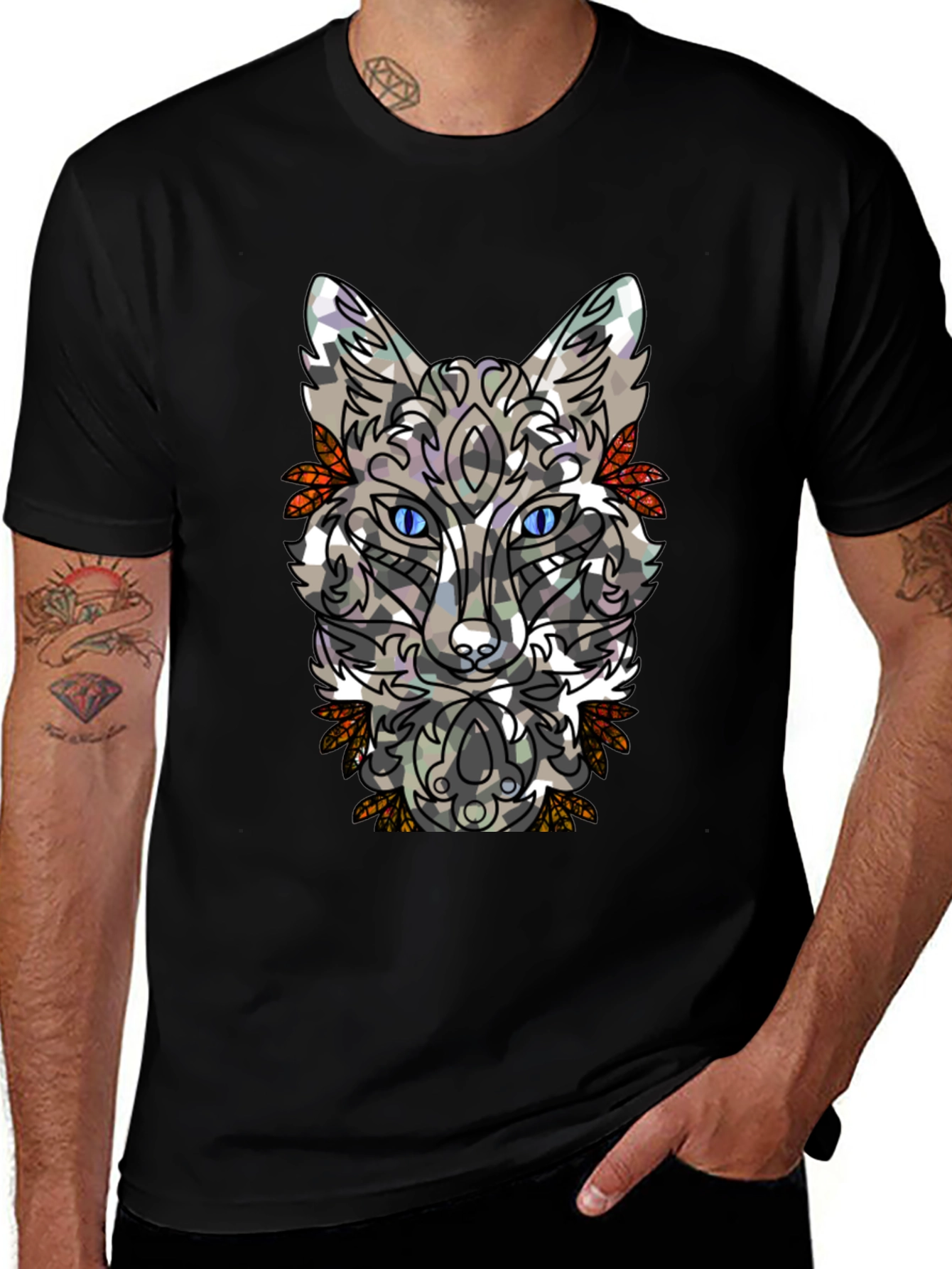 Variant 11 of Abstract Fox Graphic Men's Black T-Shirt