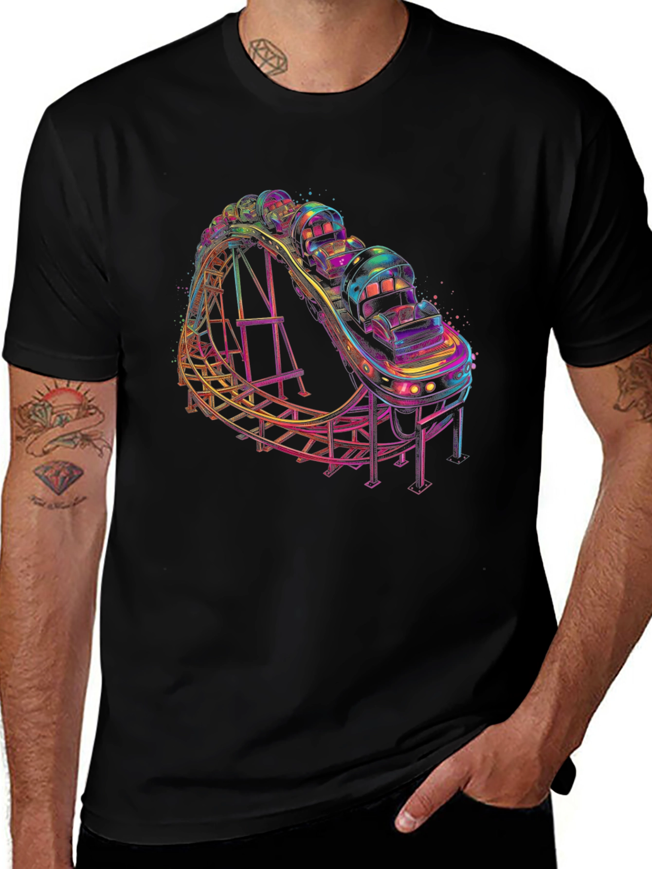 Variant 7 of Retro Rollercoaster Ride Black Graphic Tee