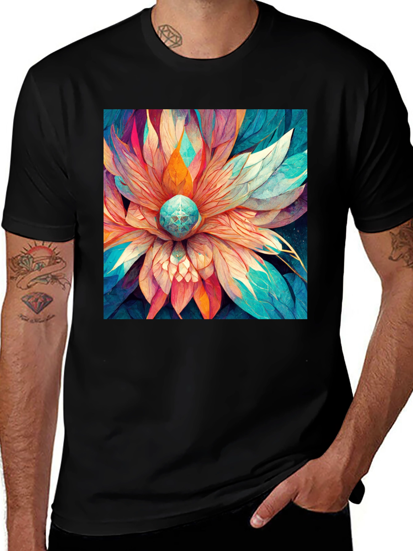 Floral Mandala Graphic Tee - Artistic Black T-Shirt