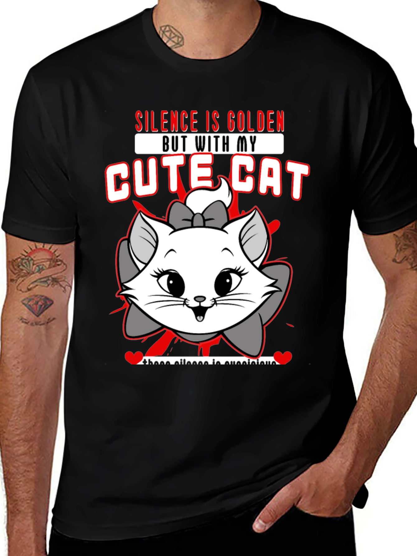 Variant 30 of Cute Cat Graphic Tee - "Silence is Golden"
