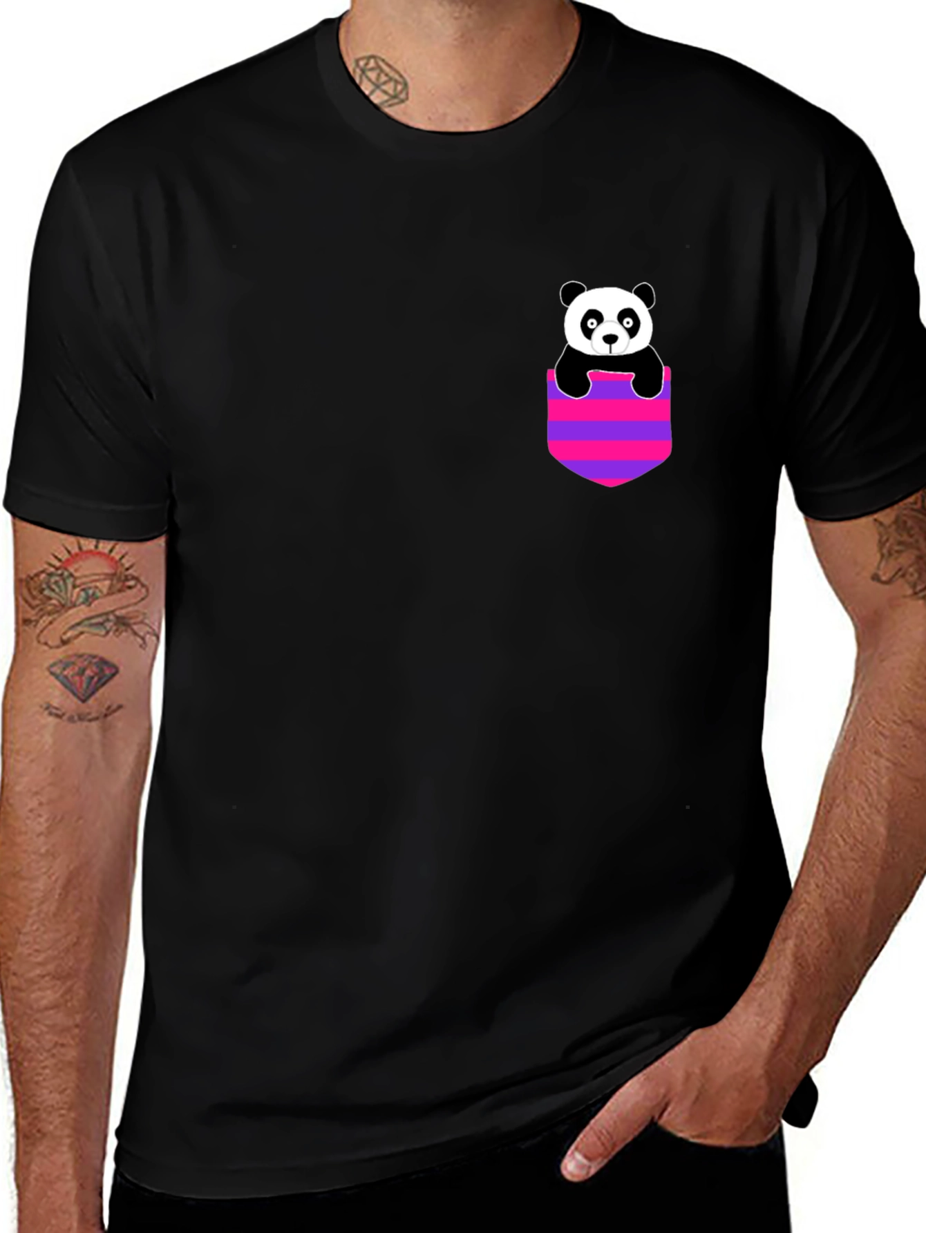 Variant 14 of Panda Pocket Graphic T-Shirt - Black Crew Neck
