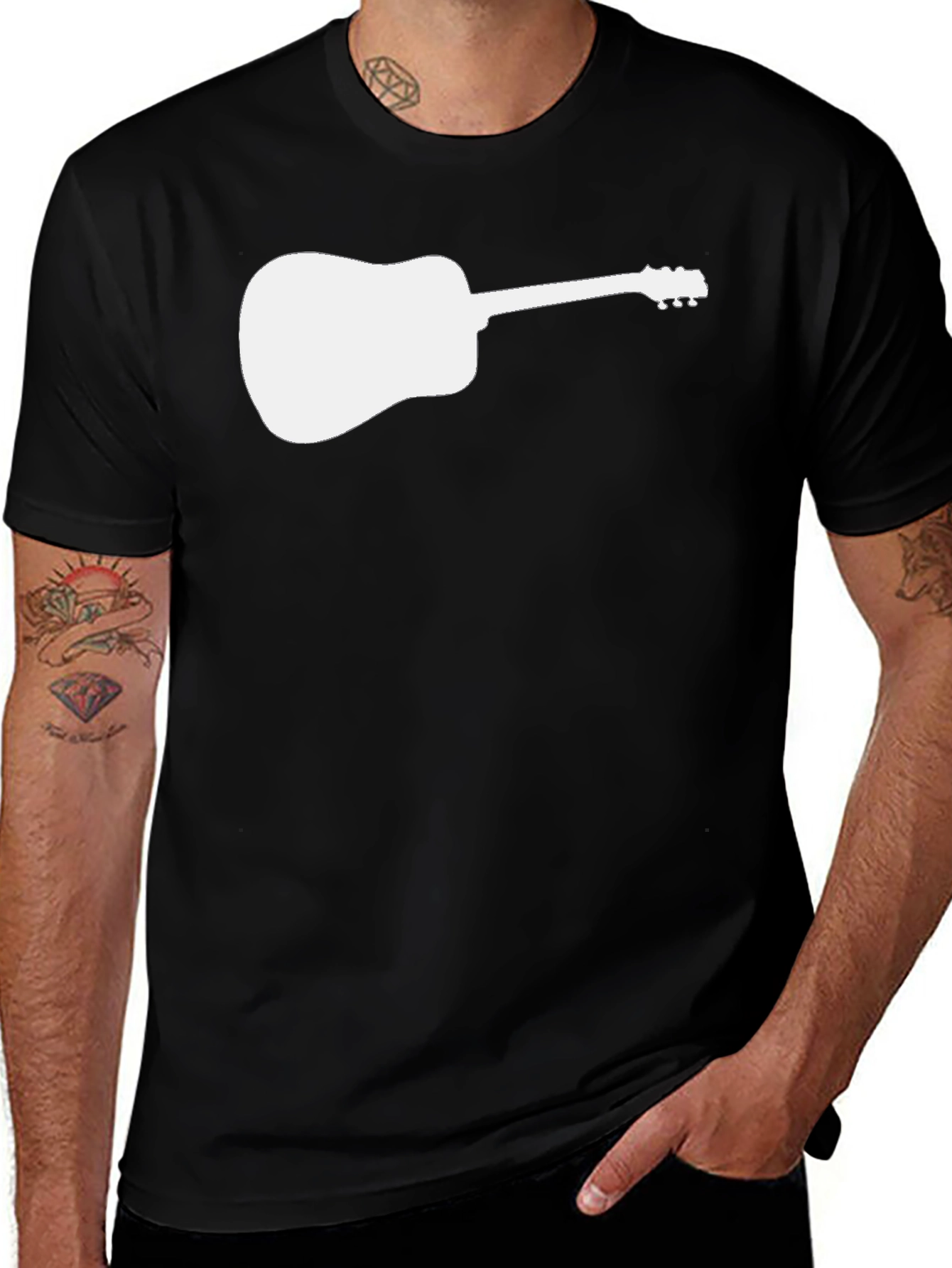 Variant 27 of Guitar Silhouette Tee - Black Cotton Casual Shirt
