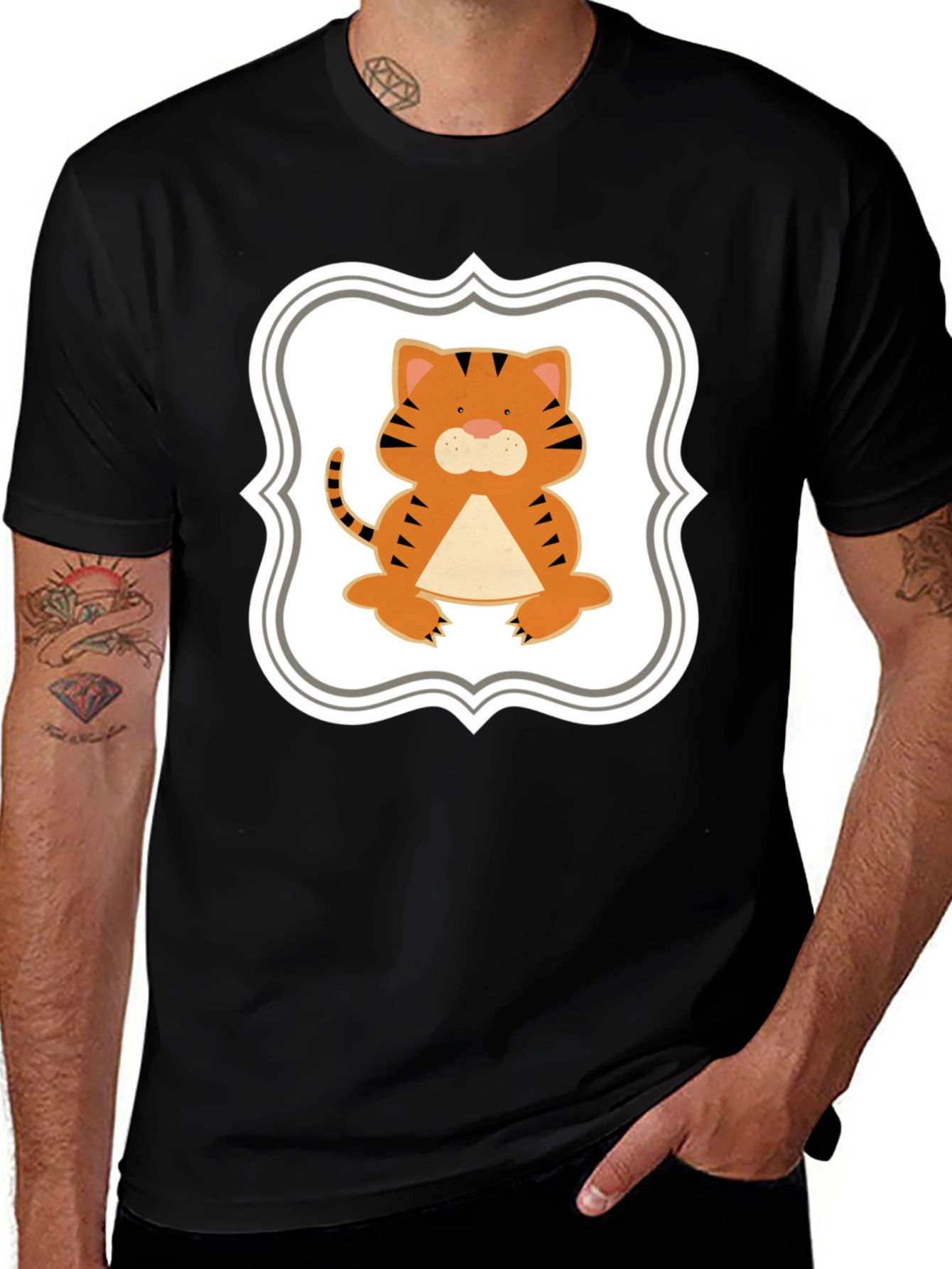 Variant 5 of Cute Tiger Graphic Tee - Black Unisex Shirt