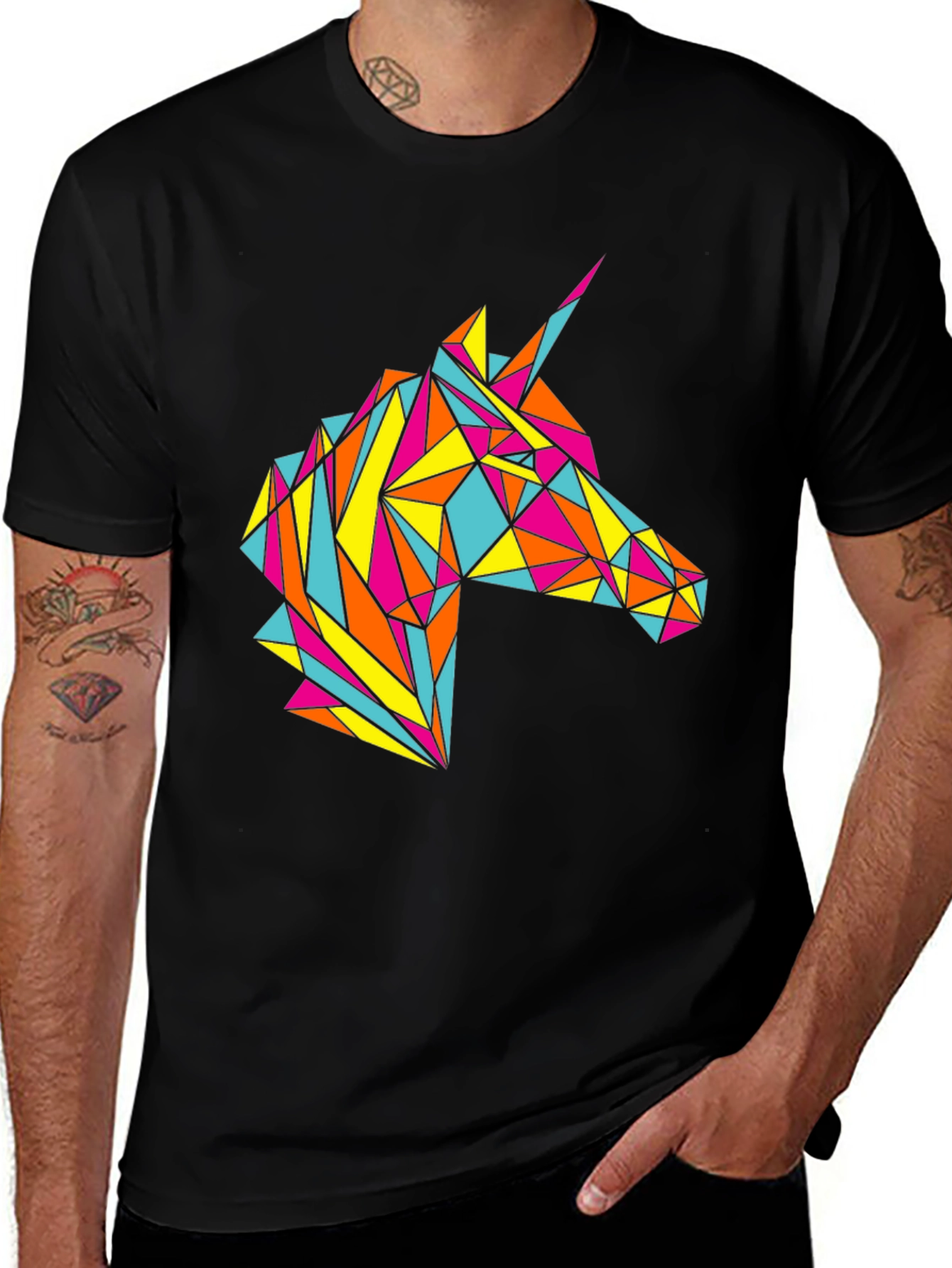 Variant 14 of Geometric Unicorn Graphic Black T-Shirt