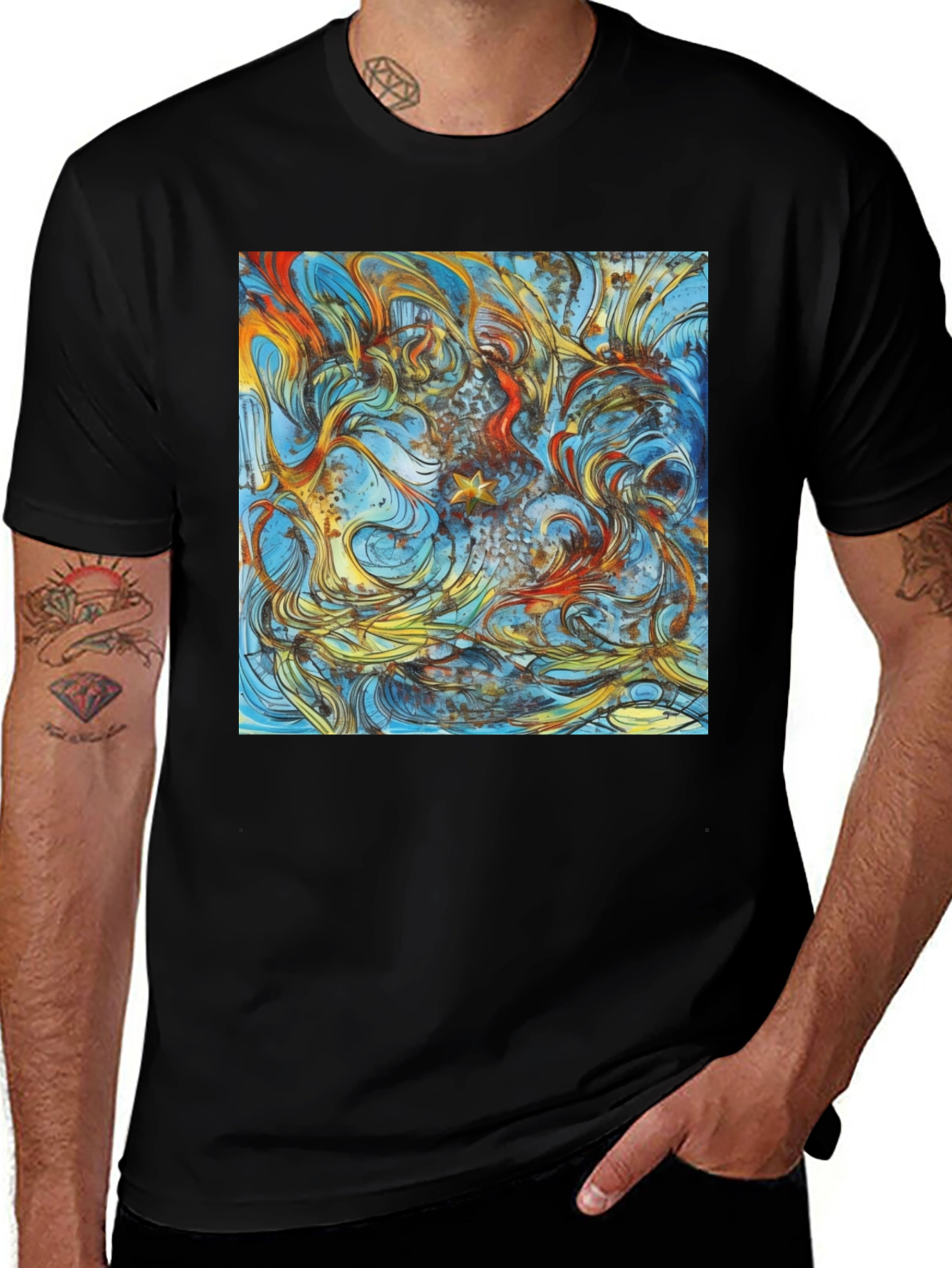 Variant 11 of Abstract Art Print Black Tee - Unique Style