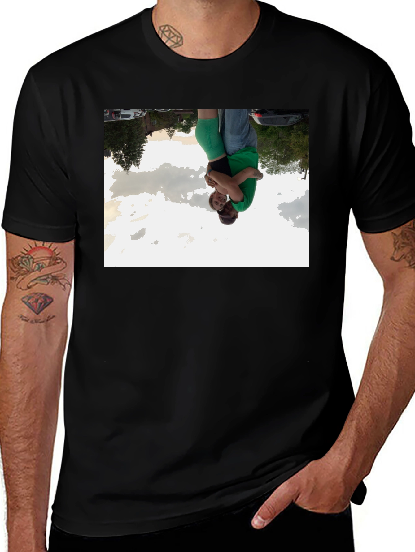 Variant 9 of Black Graphic Tee - Couple Embrace Design