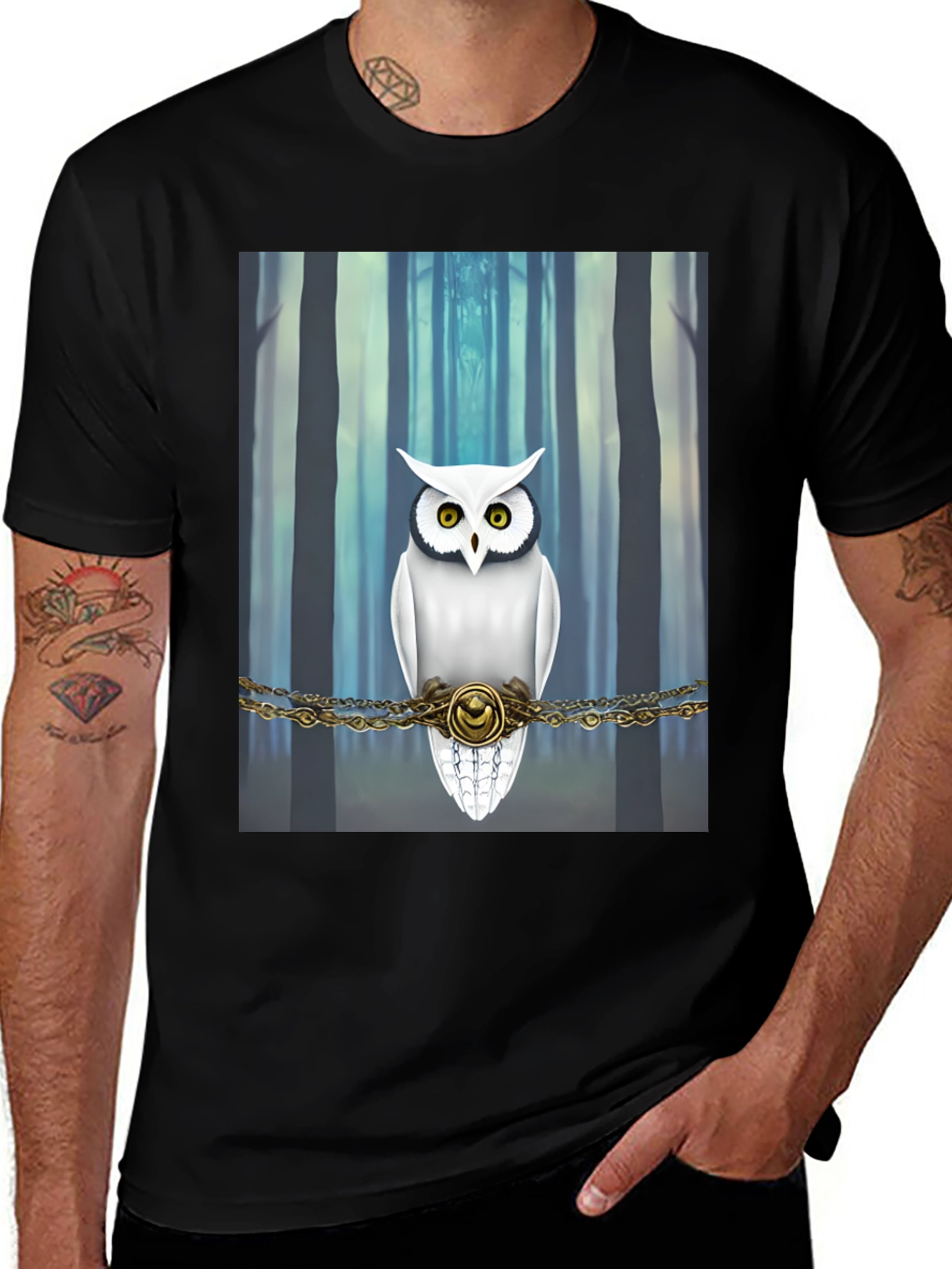 Variant 11 of Owl Forest Graphic Tee - Unisex Black T-Shirt