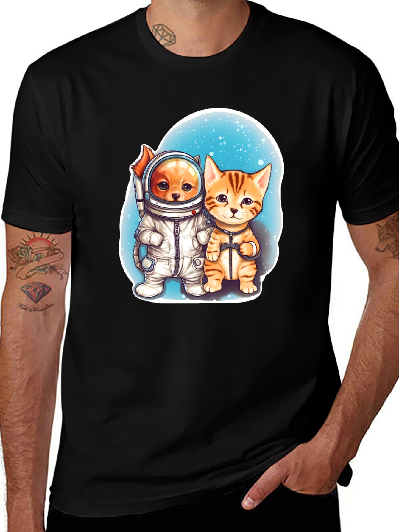 Variant 23 of Astronaut Dog & Cat Graphic Tee - Space Adventure!