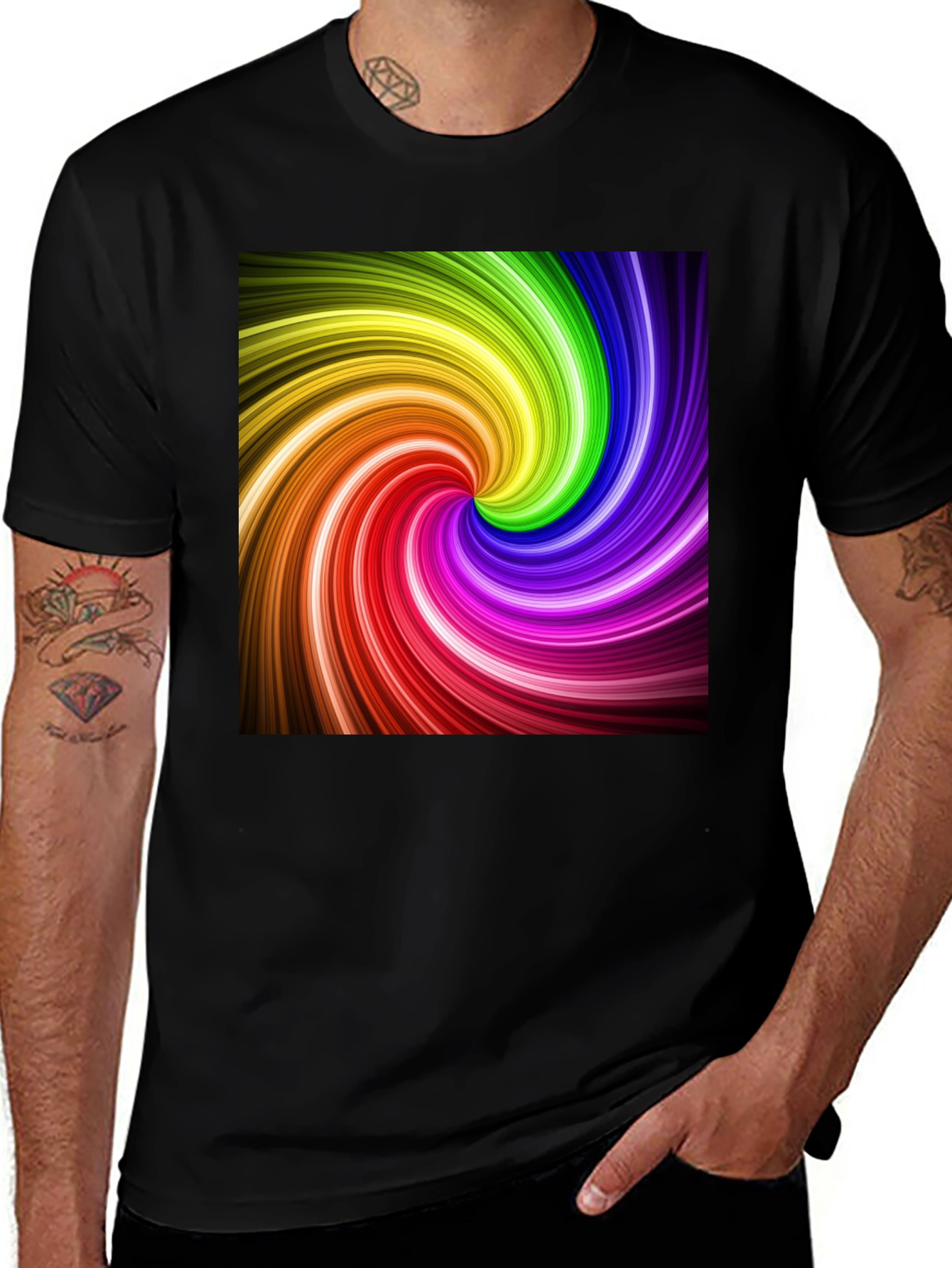Variant 28 of Rainbow Swirl Graphic Black T-Shirt