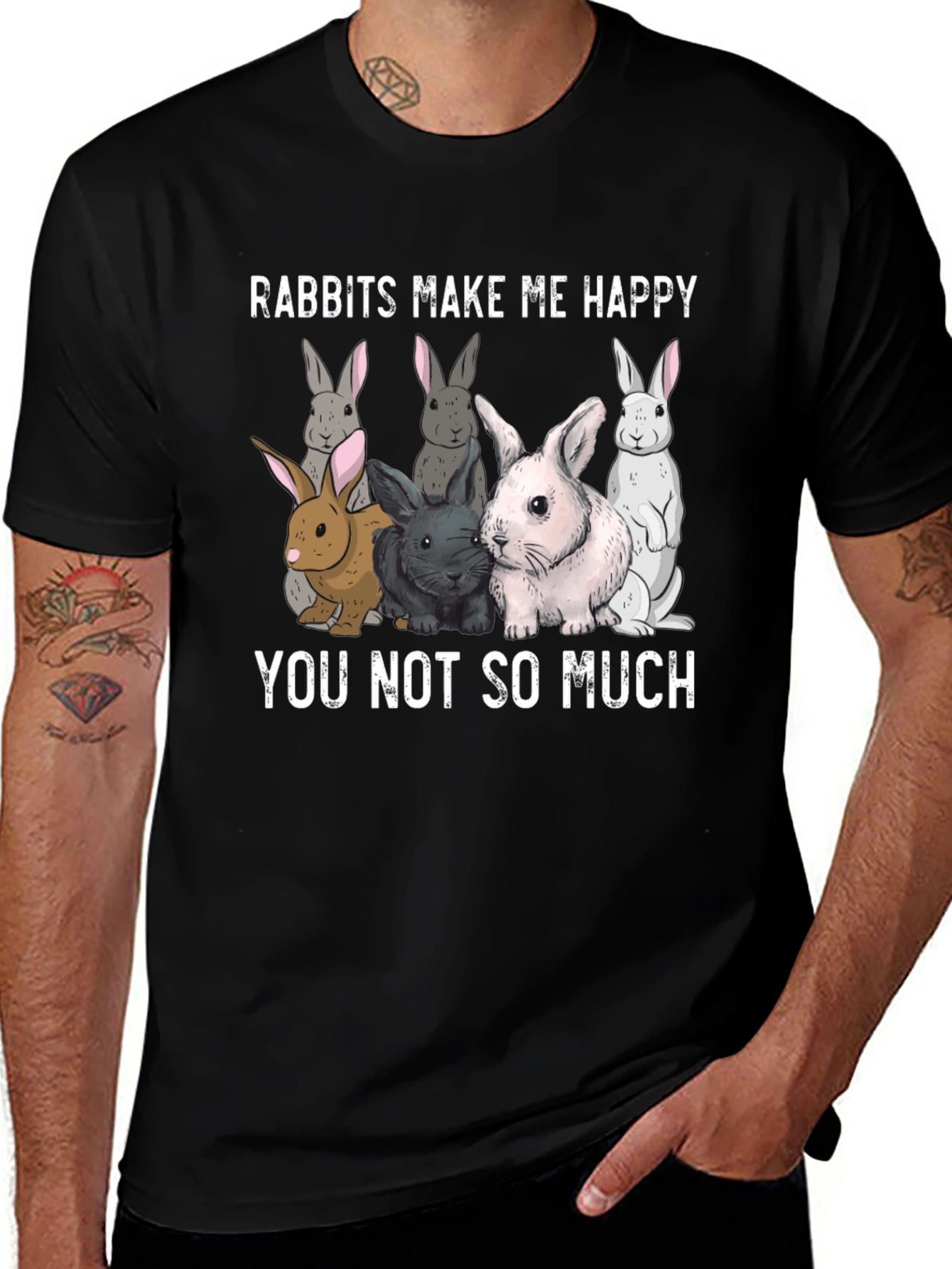 Variant 3 of Rabbits Make Me Happy T-Shirt - Funny Bunny Graphic Tee