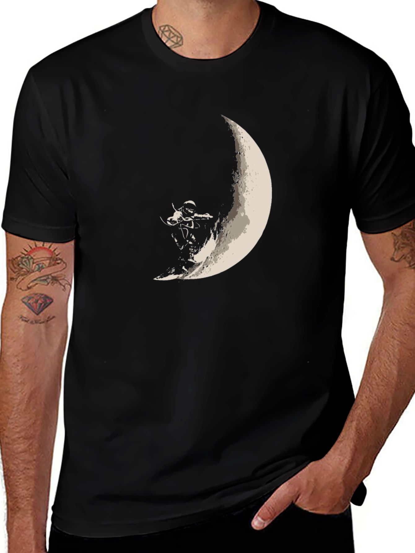 Variant 28 of Moon Surfer Graphic Tee - Stylish Black T-Shirt