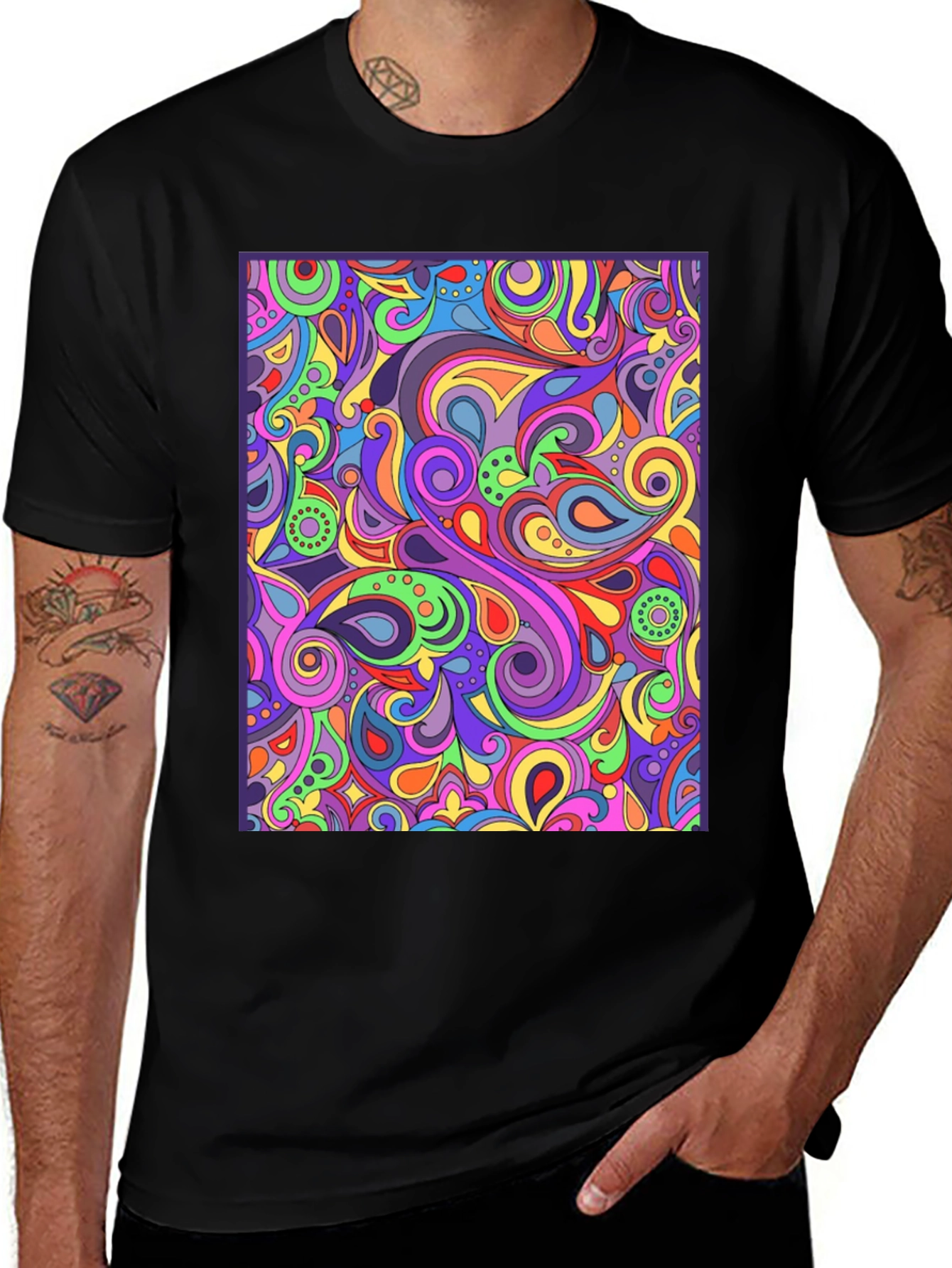 Variant 14 of Psychedelic Swirl Pattern Black T-Shirt