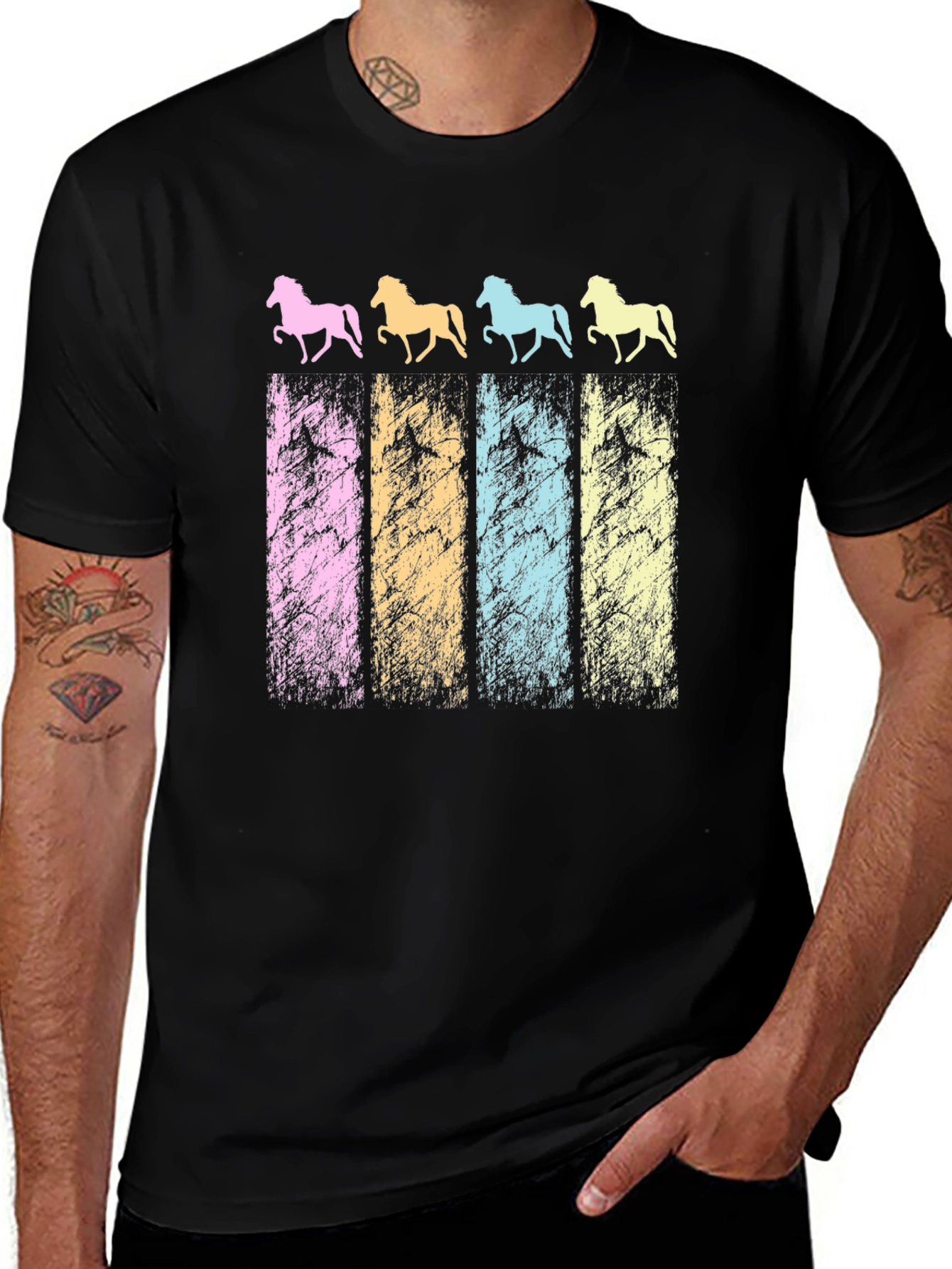 Variant 19 of Retro Horse Graphic Tee - Black Cotton Casual Shirt