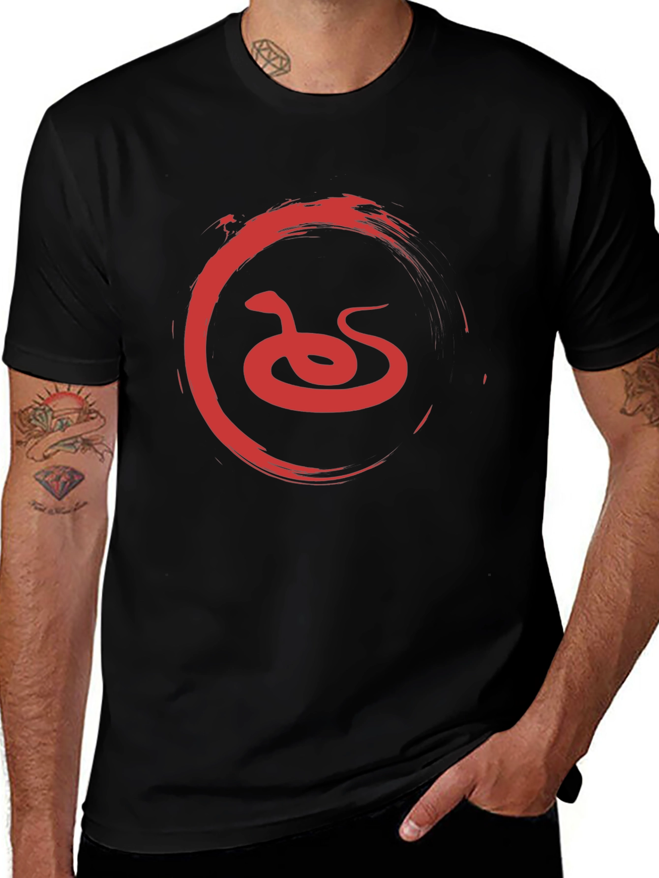 Red Snake Symbol Black T-Shirt