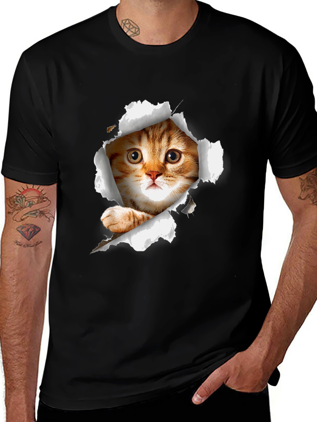 Variant 22 of Torn Cat Graphic Tee - Fun Novelty Shirt