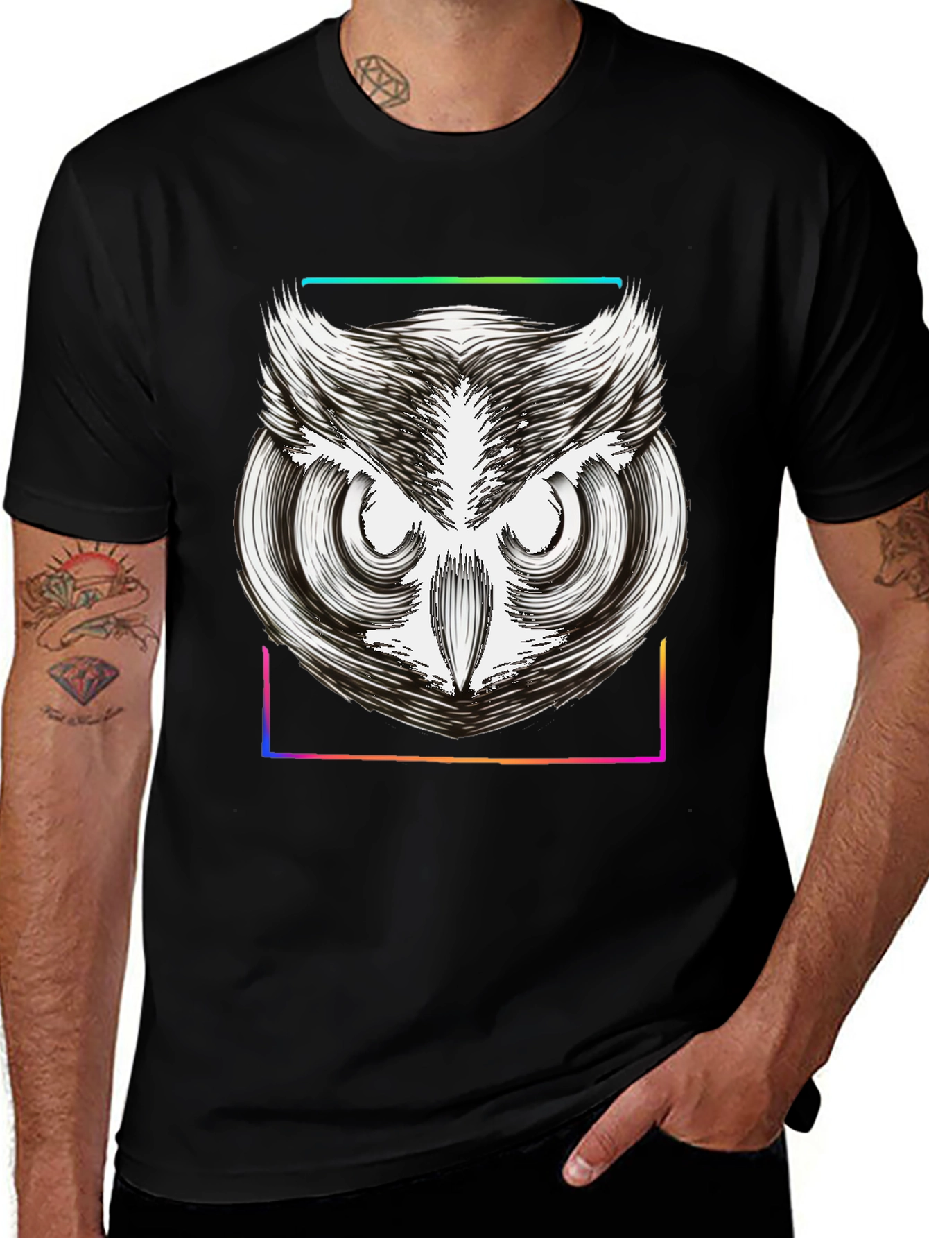 Variant 25 of Owl Graphic Tee - Men's Black T-Shirt