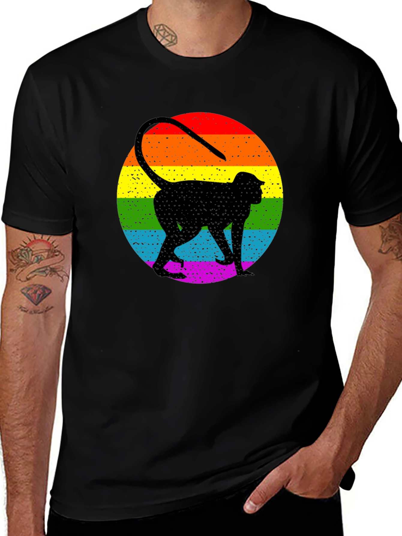 Variant 22 of Rainbow Monkey Graphic Tee - Black