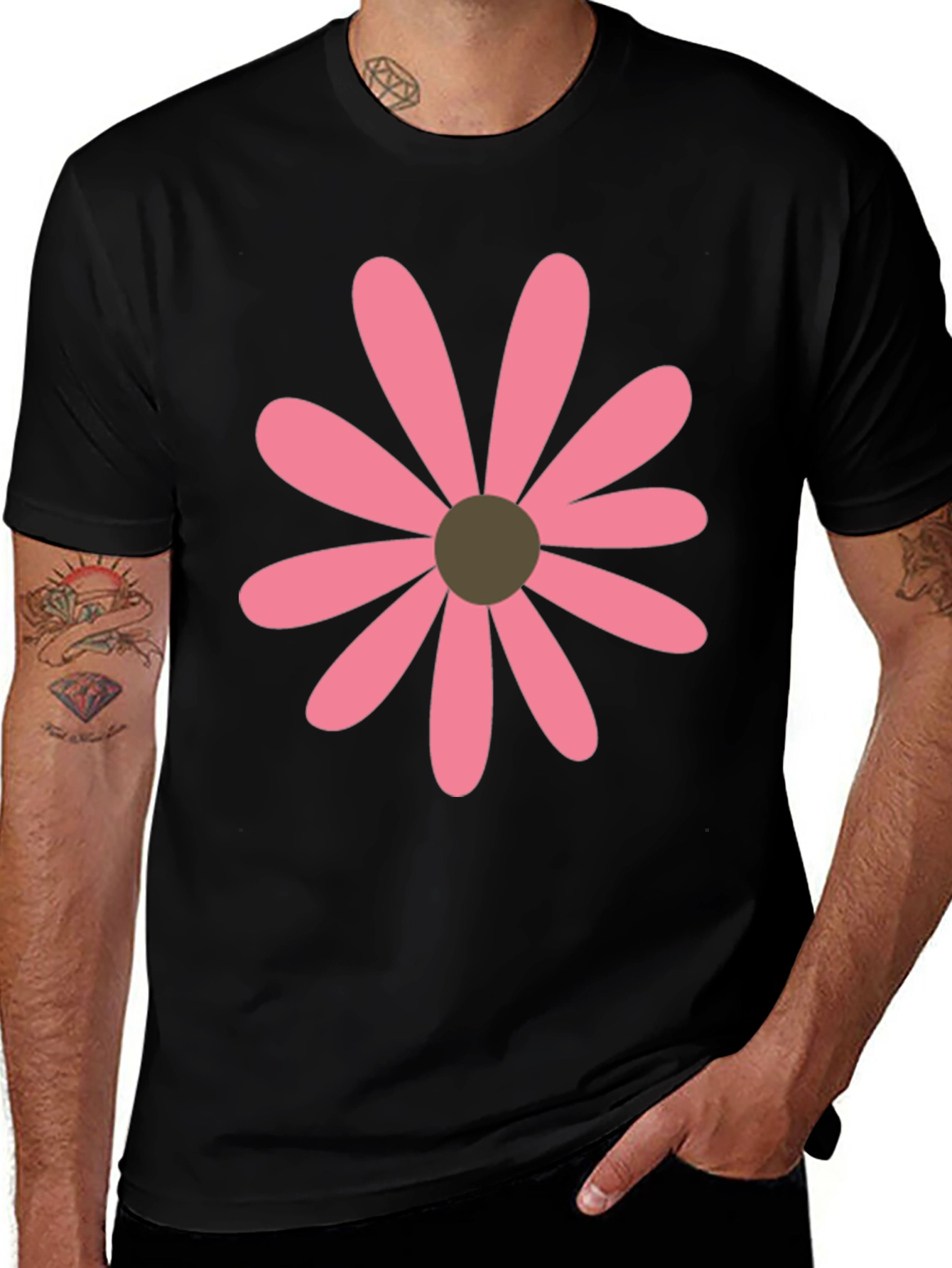 Variant 11 of Pink Daisy Graphic Black T-Shirt