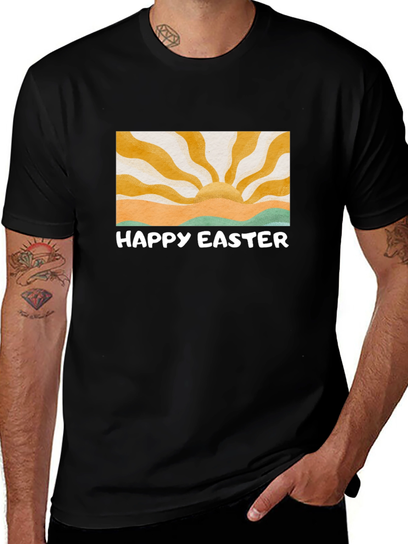 Happy Easter Graphic Tee - Retro Sunrise Design