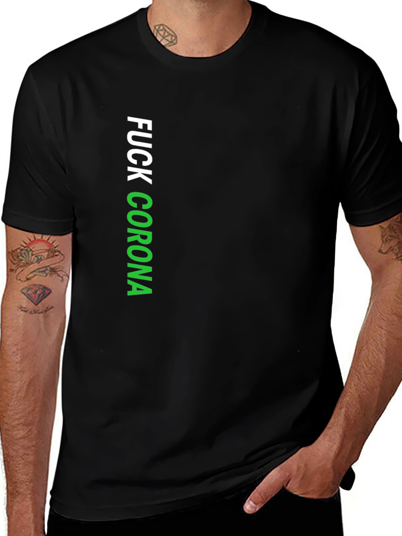 Variant 26 of F*ck Corona Graphic Tee - Black Crew Neck Shirt