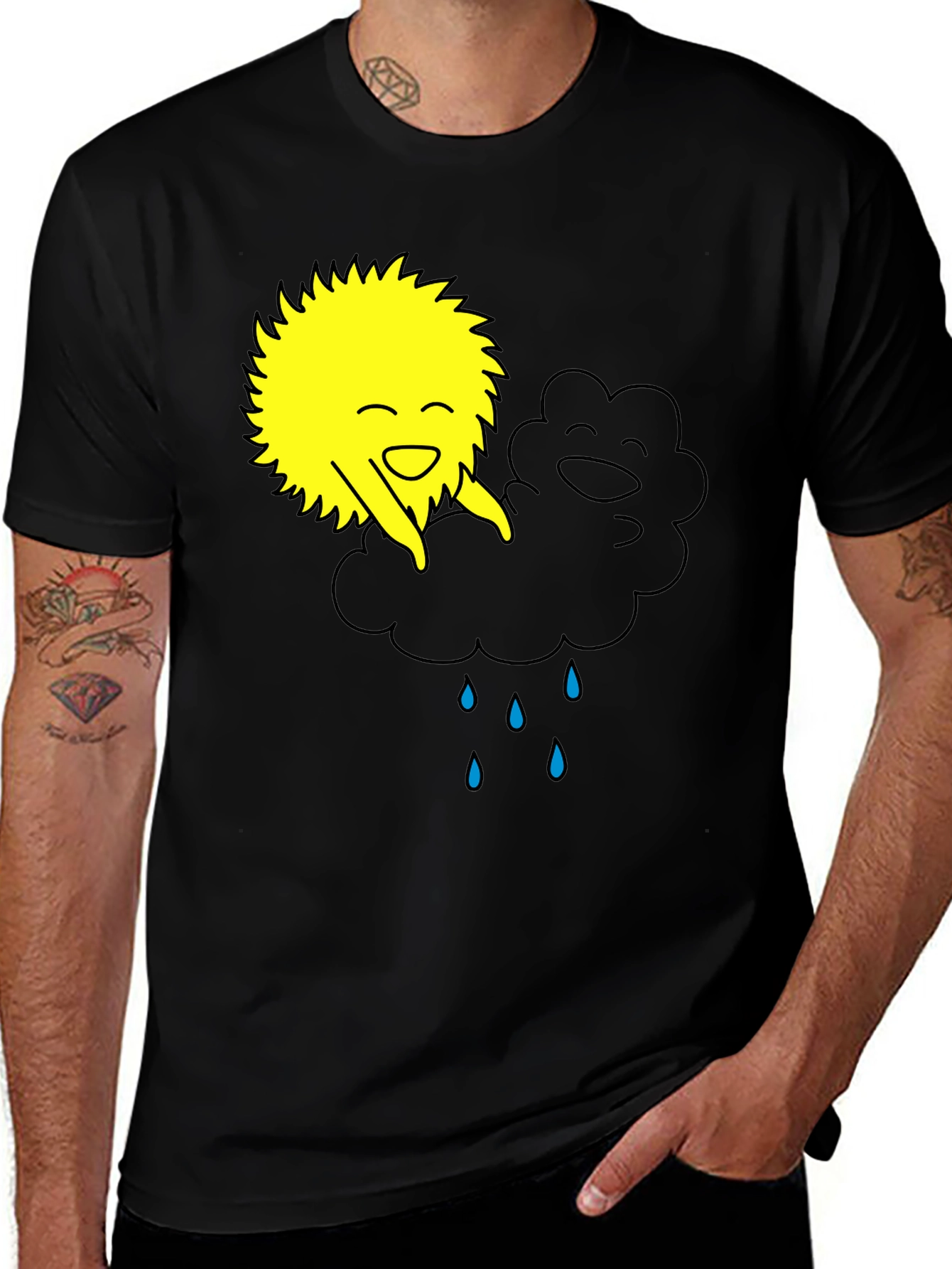 Variant 12 of Funny Sun & Cloud Graphic Black T-Shirt