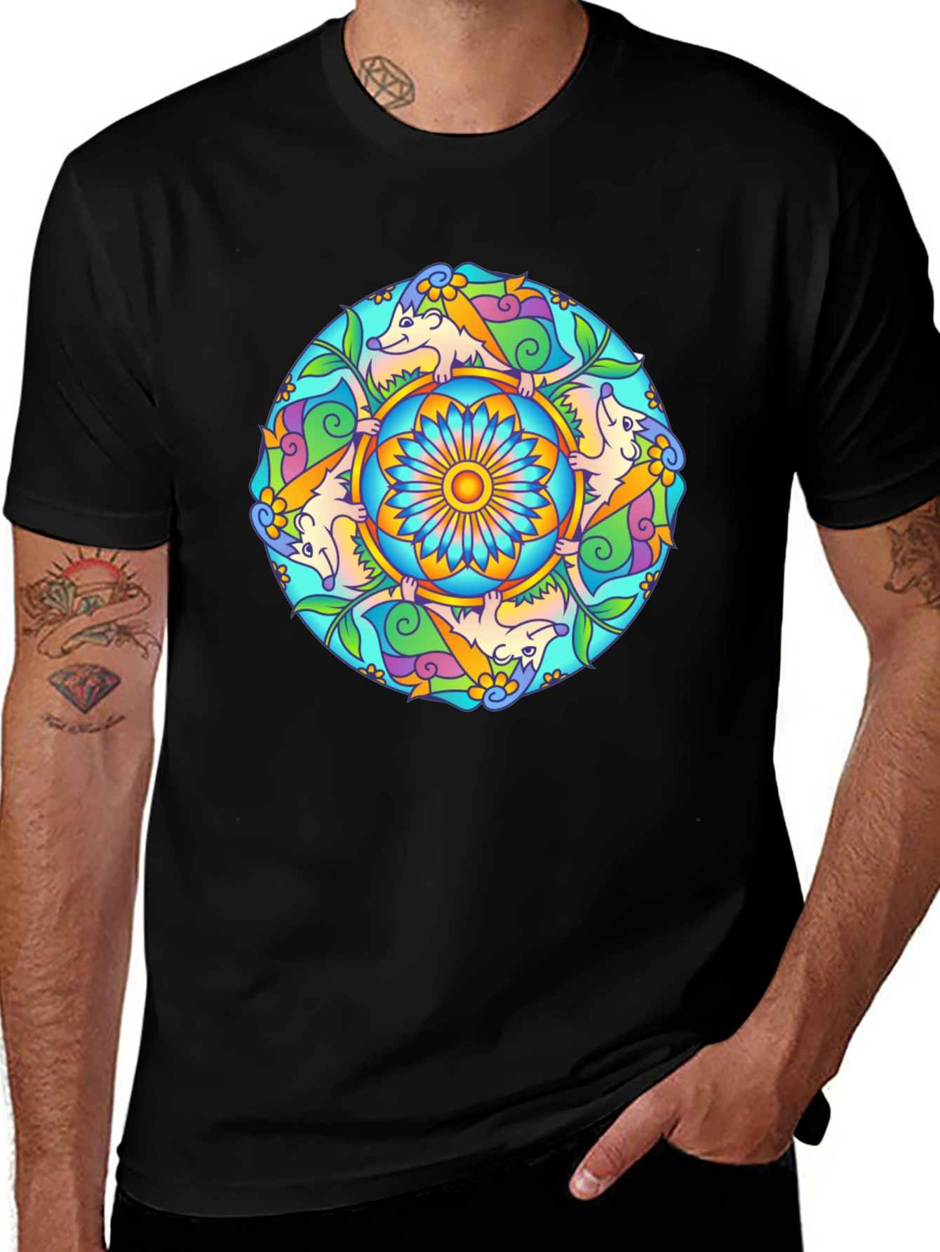Variant 23 of Whimsical Hedgehog Mandala T-Shirt