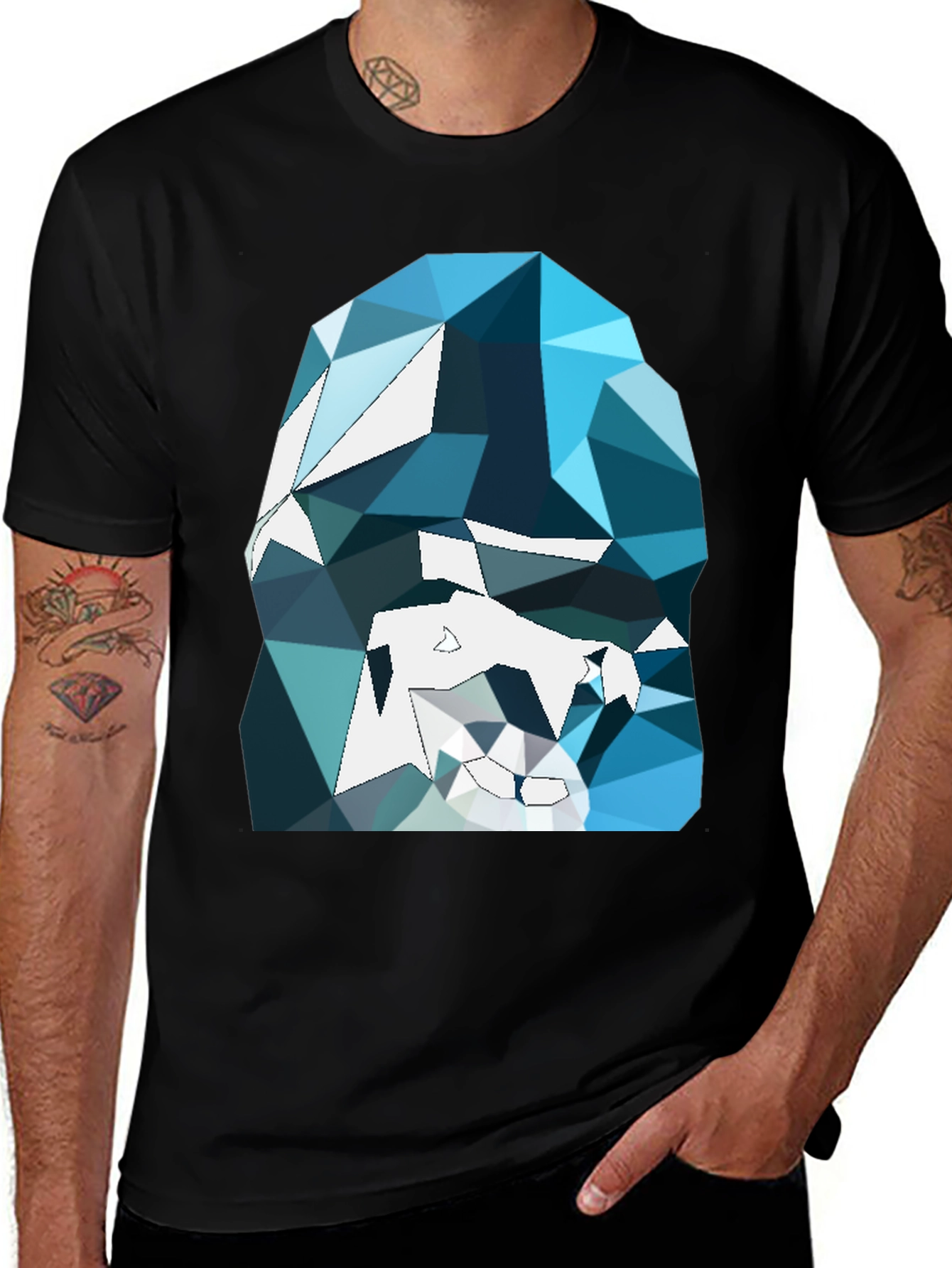 Black Abstract Geometric Gorilla Graphic Tee - Black main image