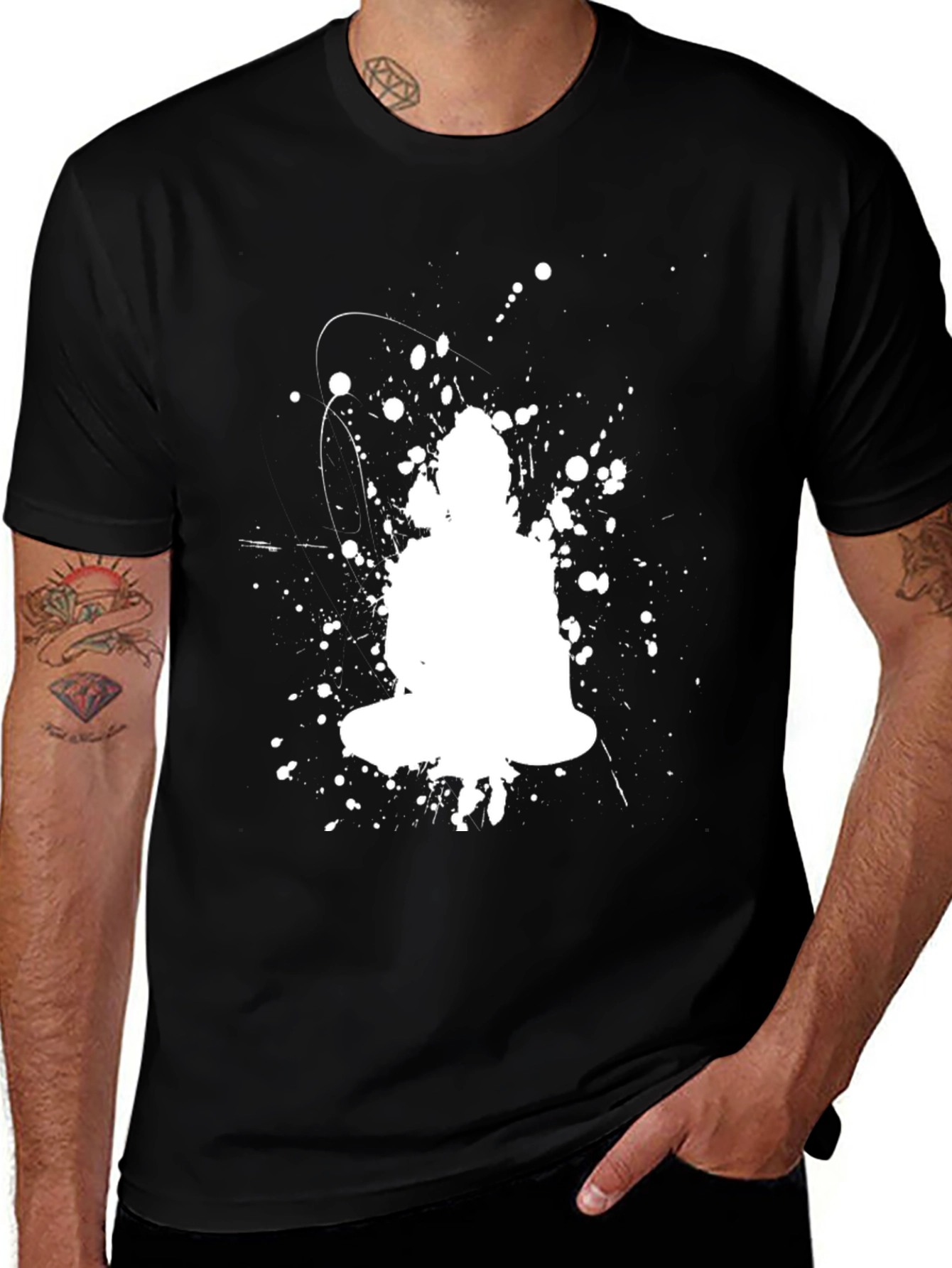Buddha Splatter Graphic Black T-Shirt