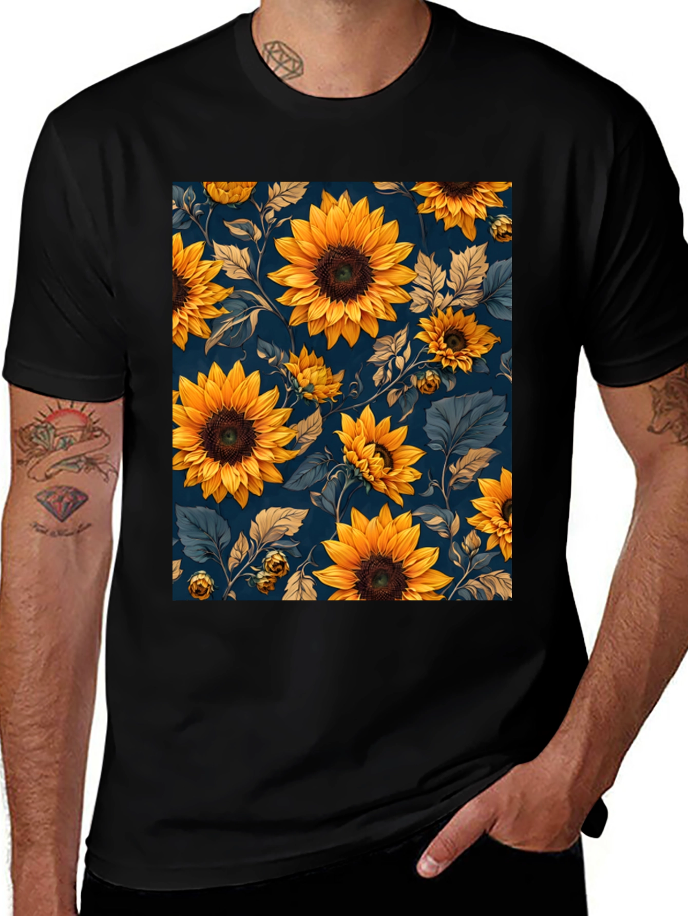 Variant 29 of Sunflower Print Black T-Shirt