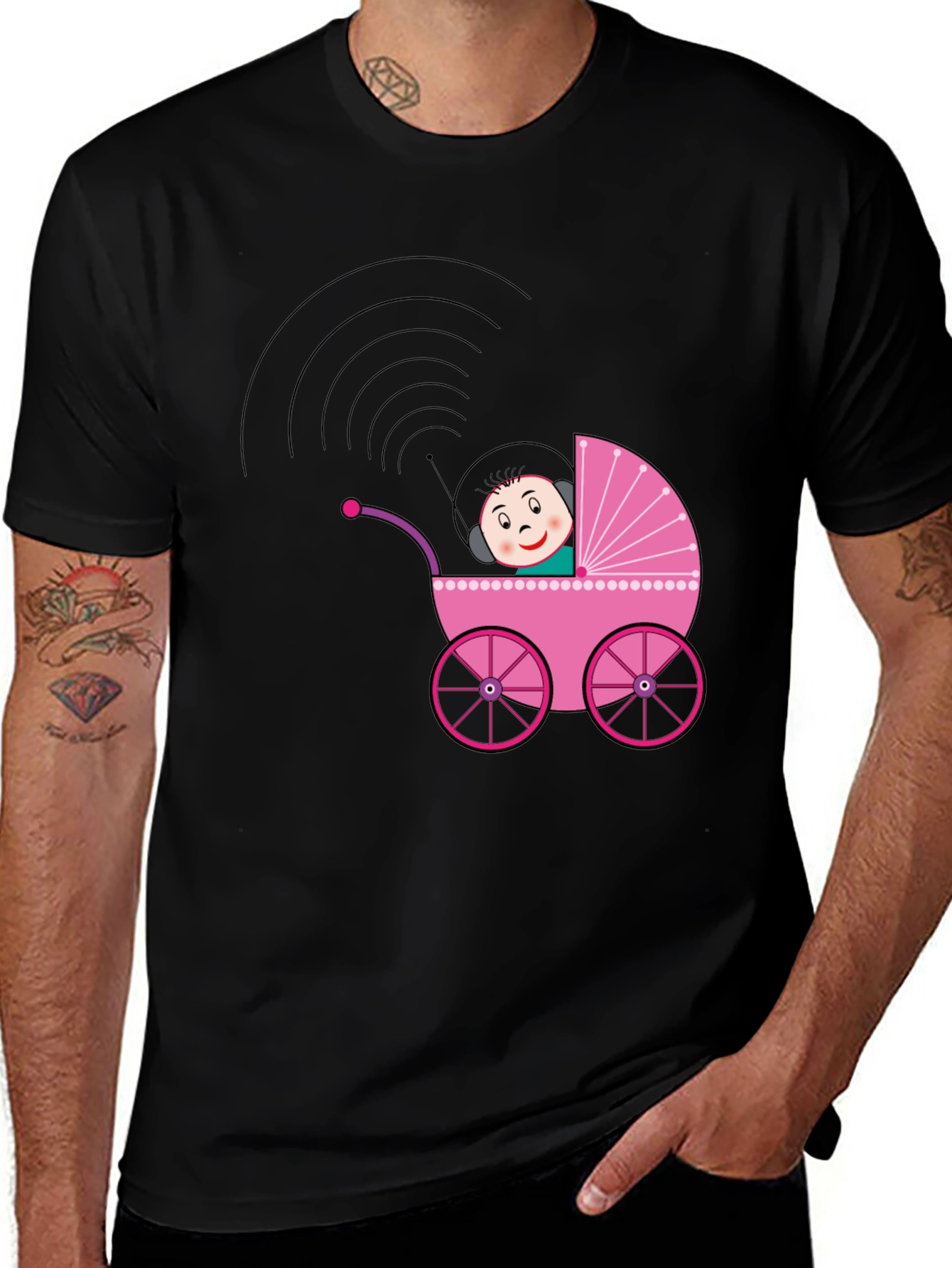 Variant 24 of Baby in Stroller Black T-Shirt