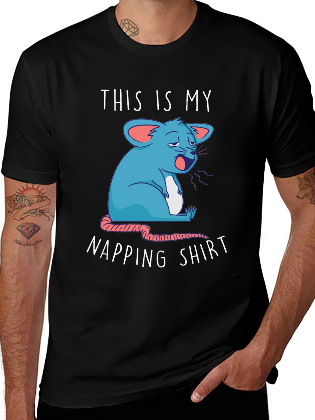 Variant 2 of Napping Shirt - Funny Cartoon Sleepy Mouse Tee