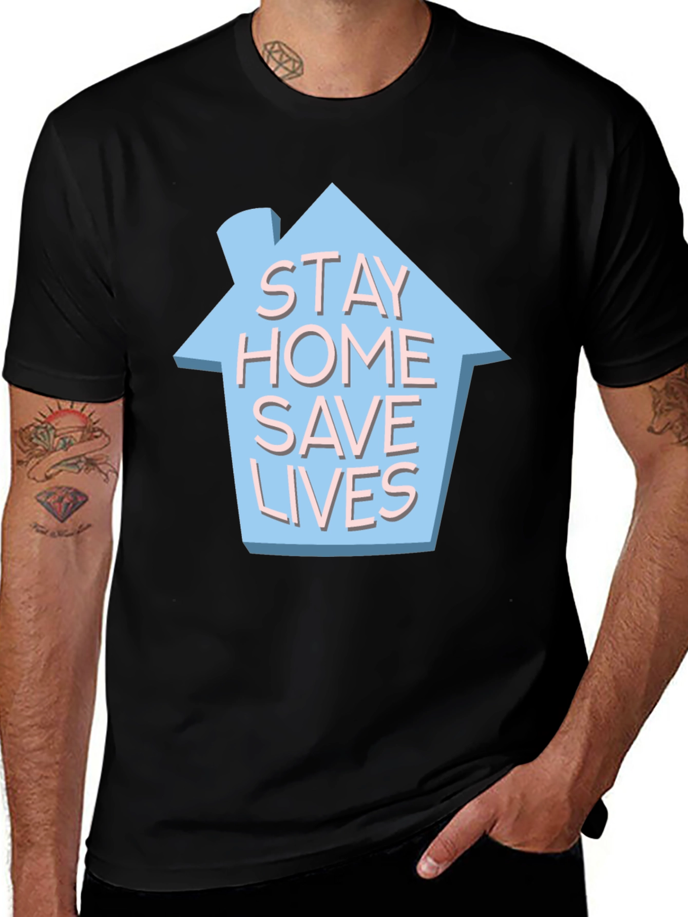 Variant 19 of Stay Home Save Lives T-Shirt - Black Cotton Casual Wear