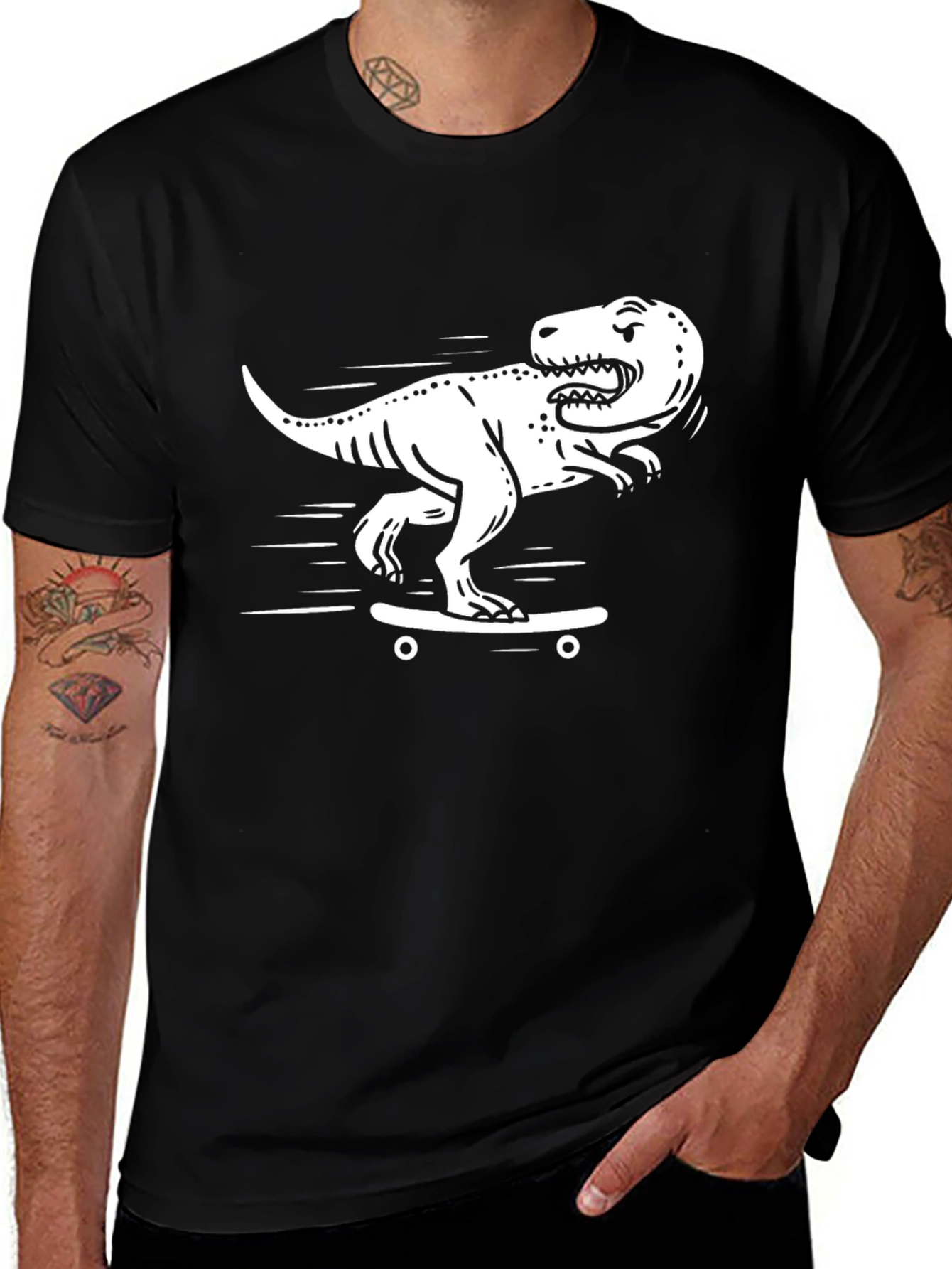 Dino Skate T-Shirt - Black Cotton Graphic Tee
