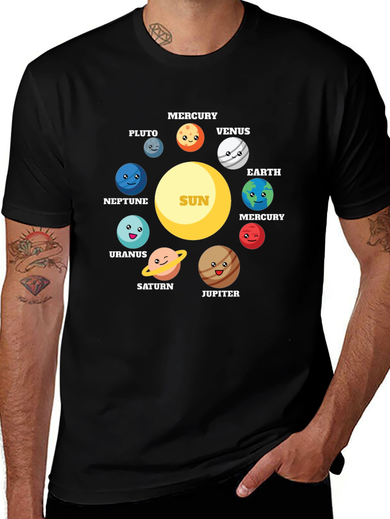 Variant 18 of Cartoon Planets Solar System Graphic T-Shirt