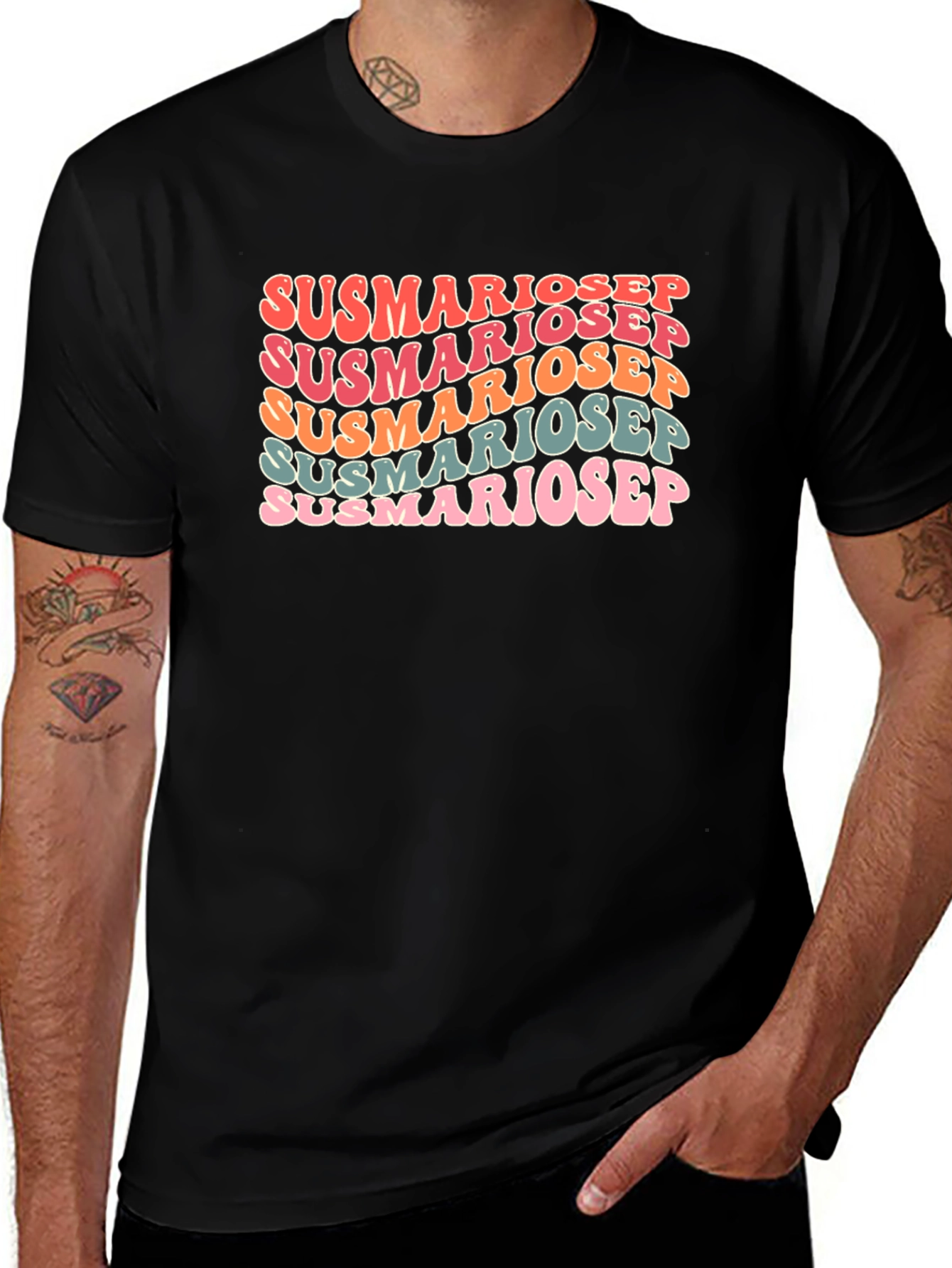 Variant 27 of Susmariosep Text Graphic Tee - Retro Style Black T-Shirt
