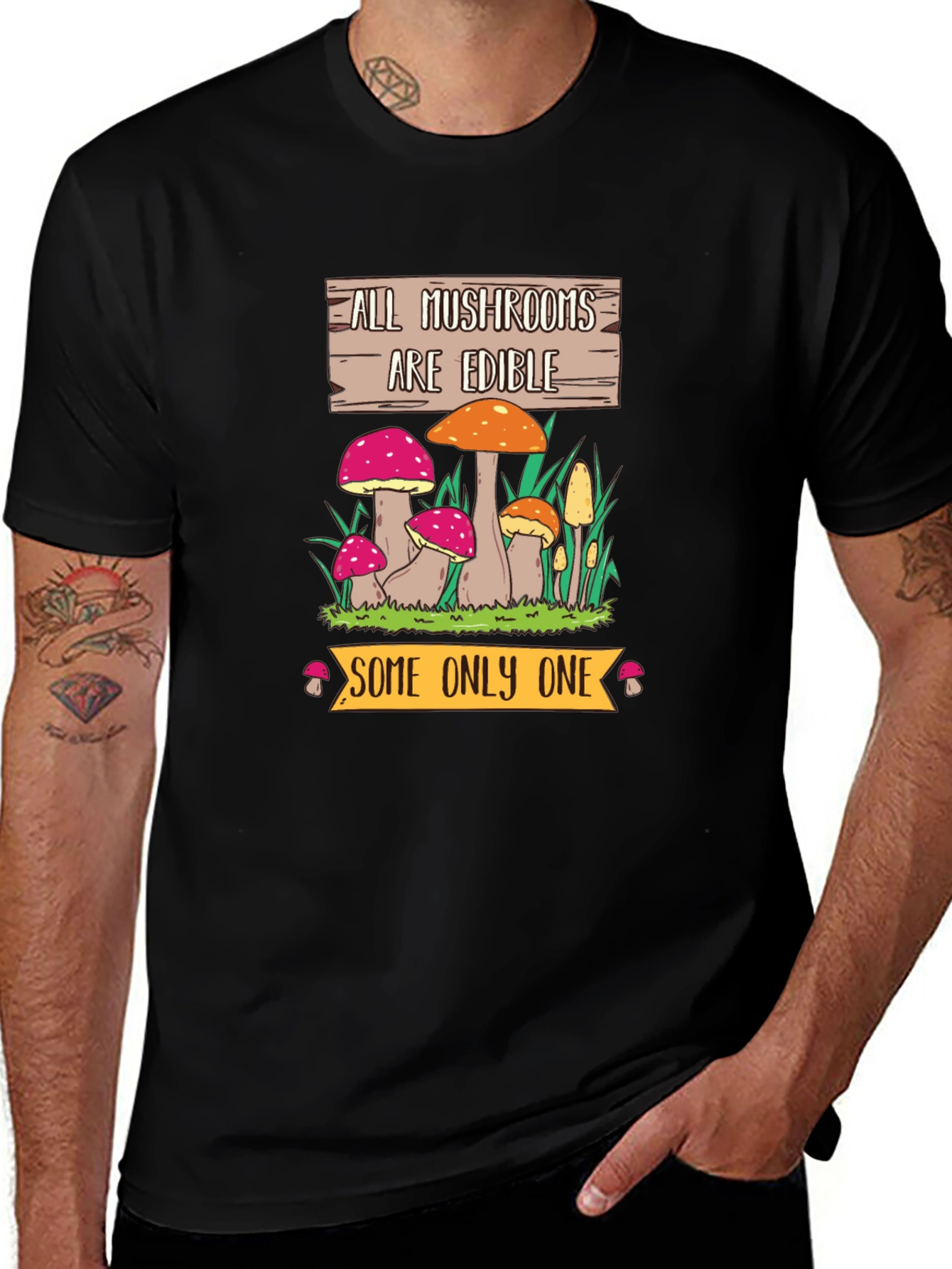 Variant 5 of Funny Mushroom Graphic Tee - All Mushrooms Are Edible