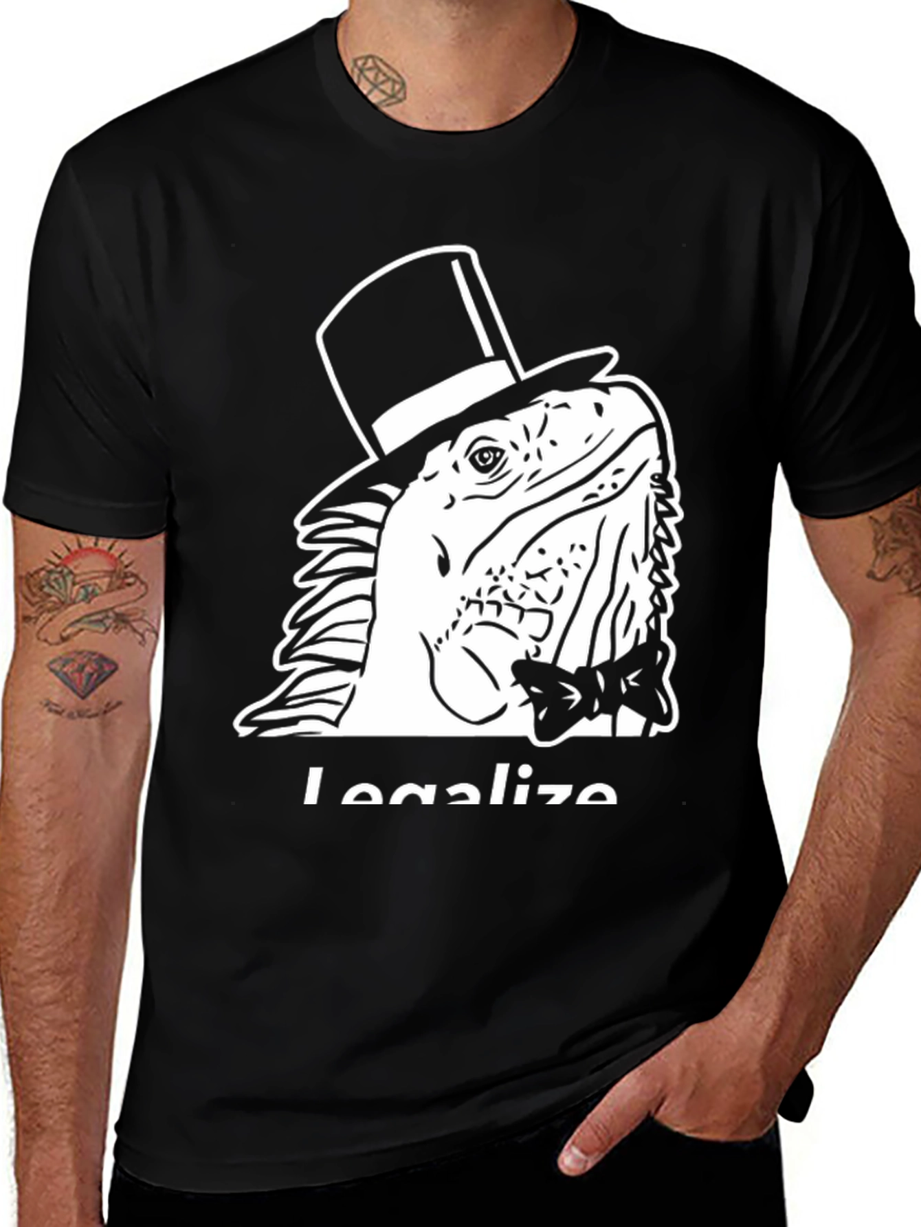 Black Iguana Top Hat Bow Tie Graphic Tee - Legalize Fun! main image
