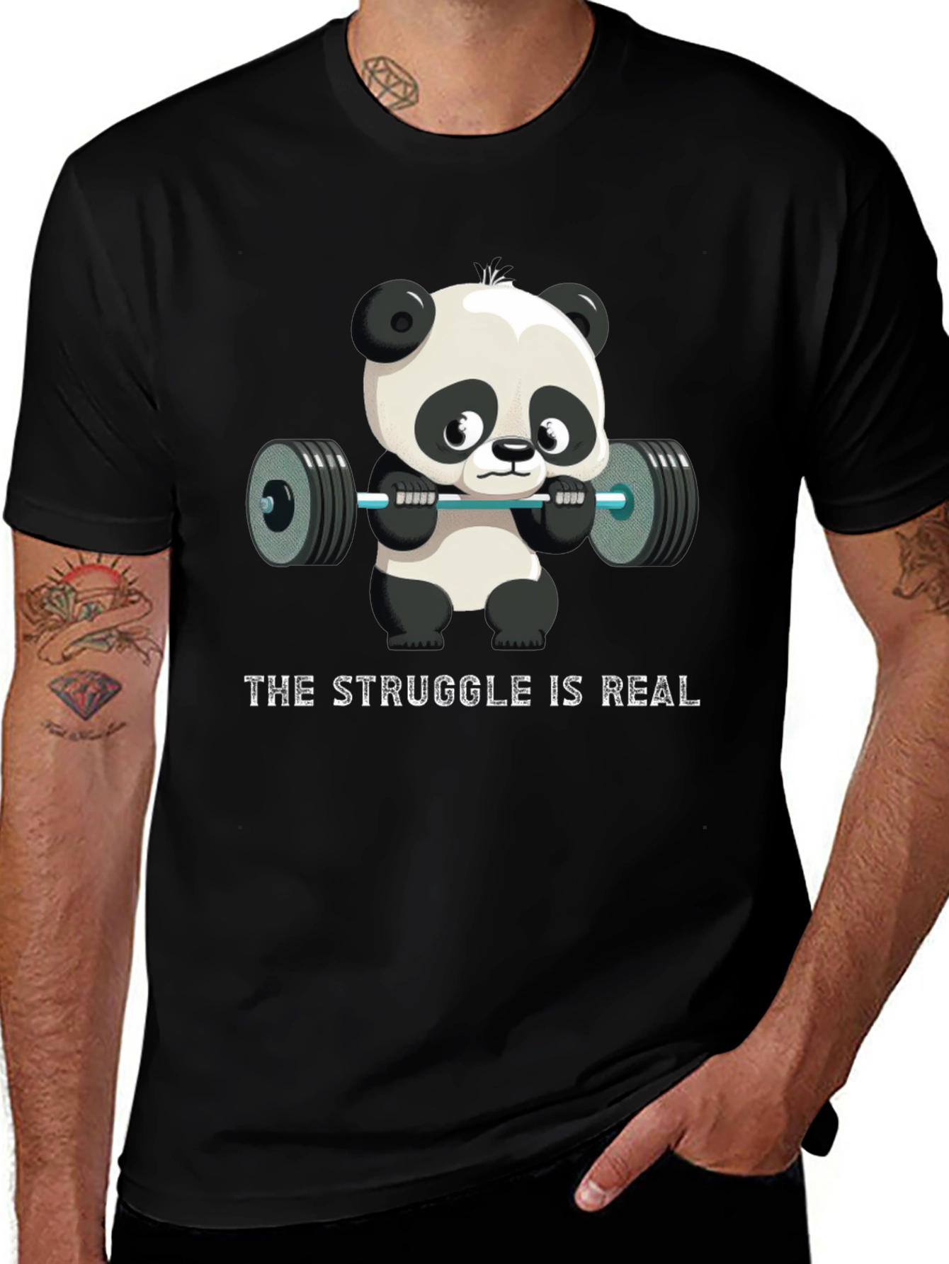 Variant 2 of Cute Panda Workout T-Shirt - The Struggle Is Real