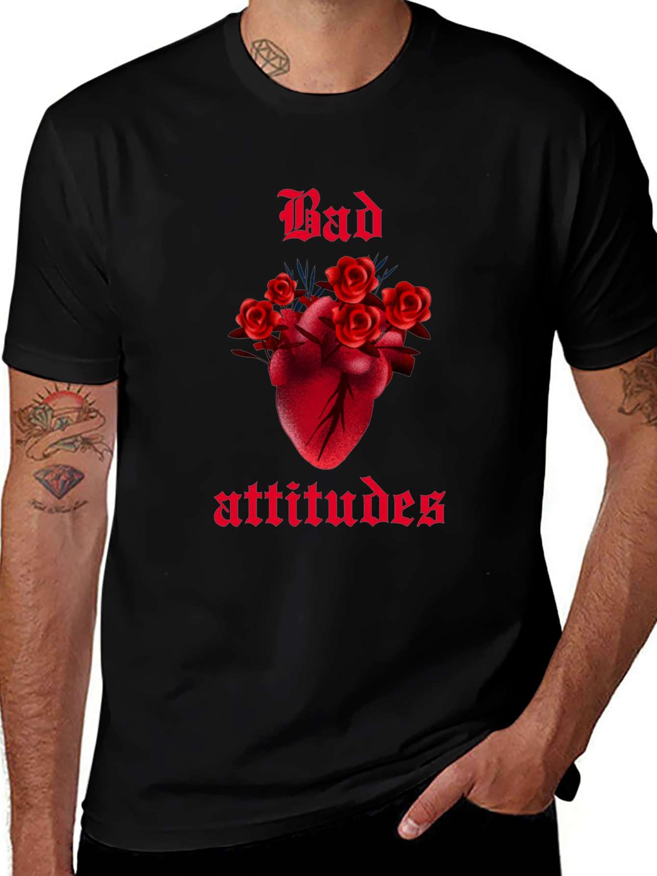 Variant 28 of Bad Attitudes Heart & Roses Graphic Tee - Black
