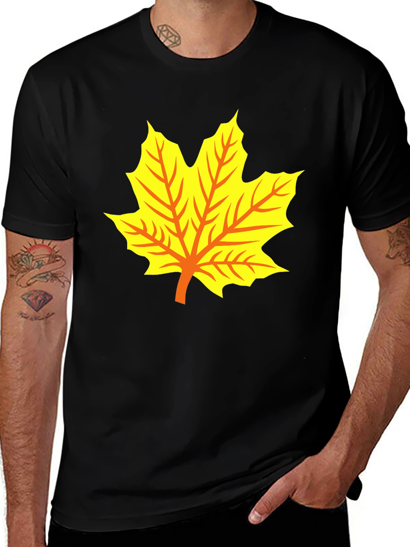 Variant 20 of Maple Leaf Graphic Tee - Black Cotton T-Shirt