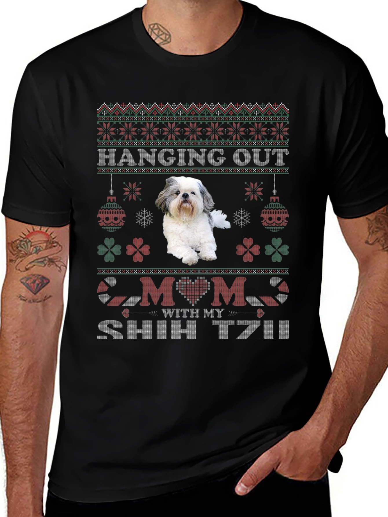 Hanging Out With My Shih Tzu Mom Ugly Christmas Sweater T-Shirt
