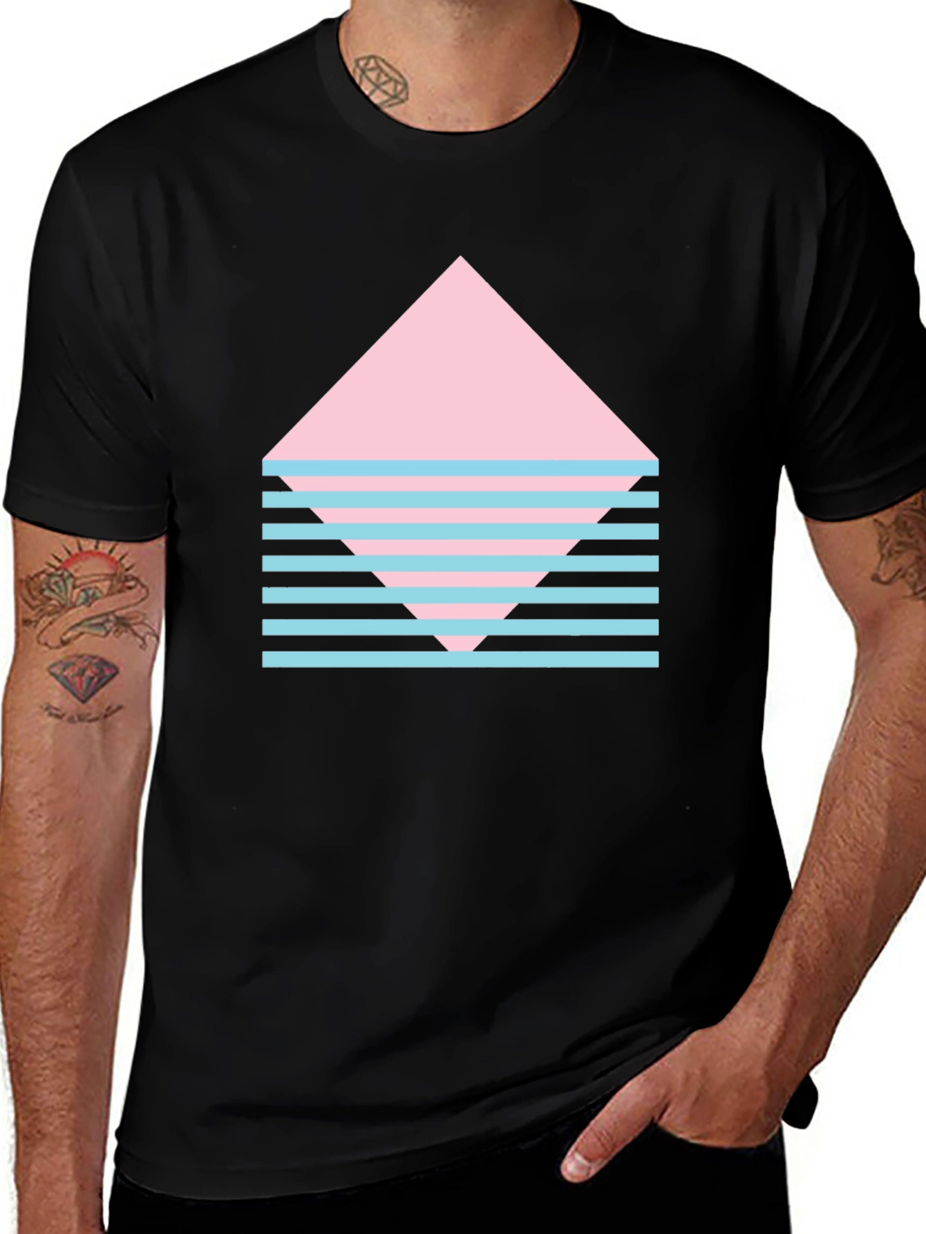 Variant 7 of Retro Graphic Tee - Pink Diamond & Stripes