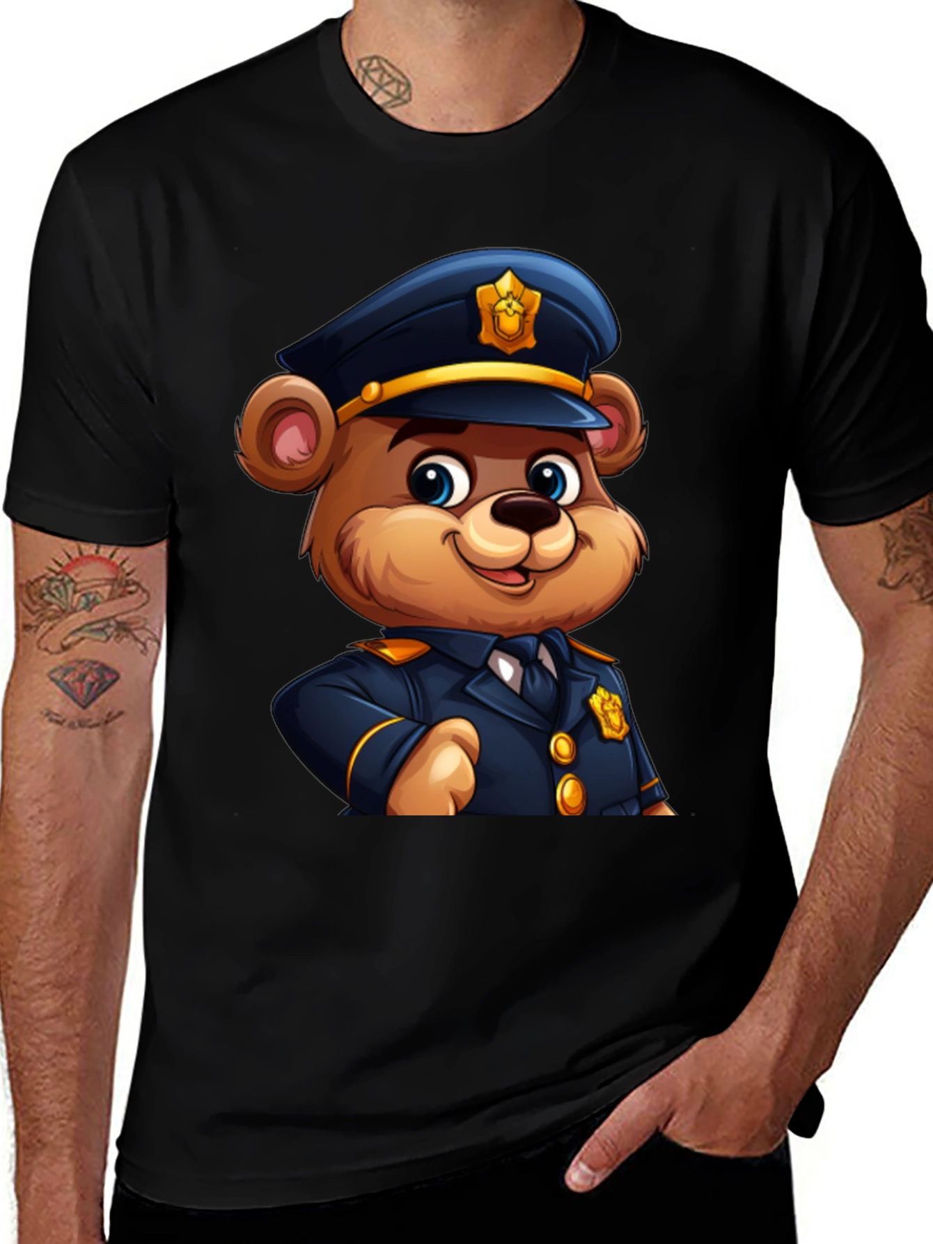 Police Bear Cartoon Graphic Tee